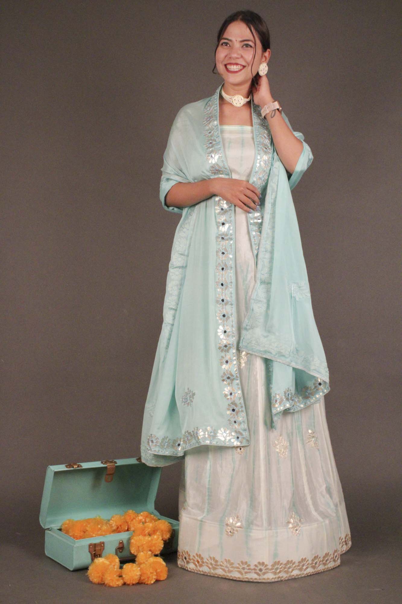 Light Blue Lehenga with Gota Patti Work - Isadora Life Online Shopping Store