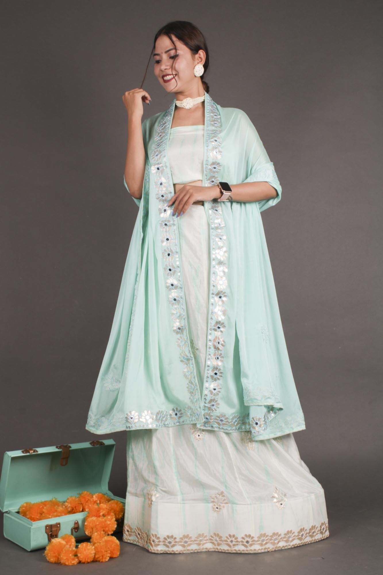 Light Blue Lehenga with Gota Patti Work - Isadora Life Online Shopping Store