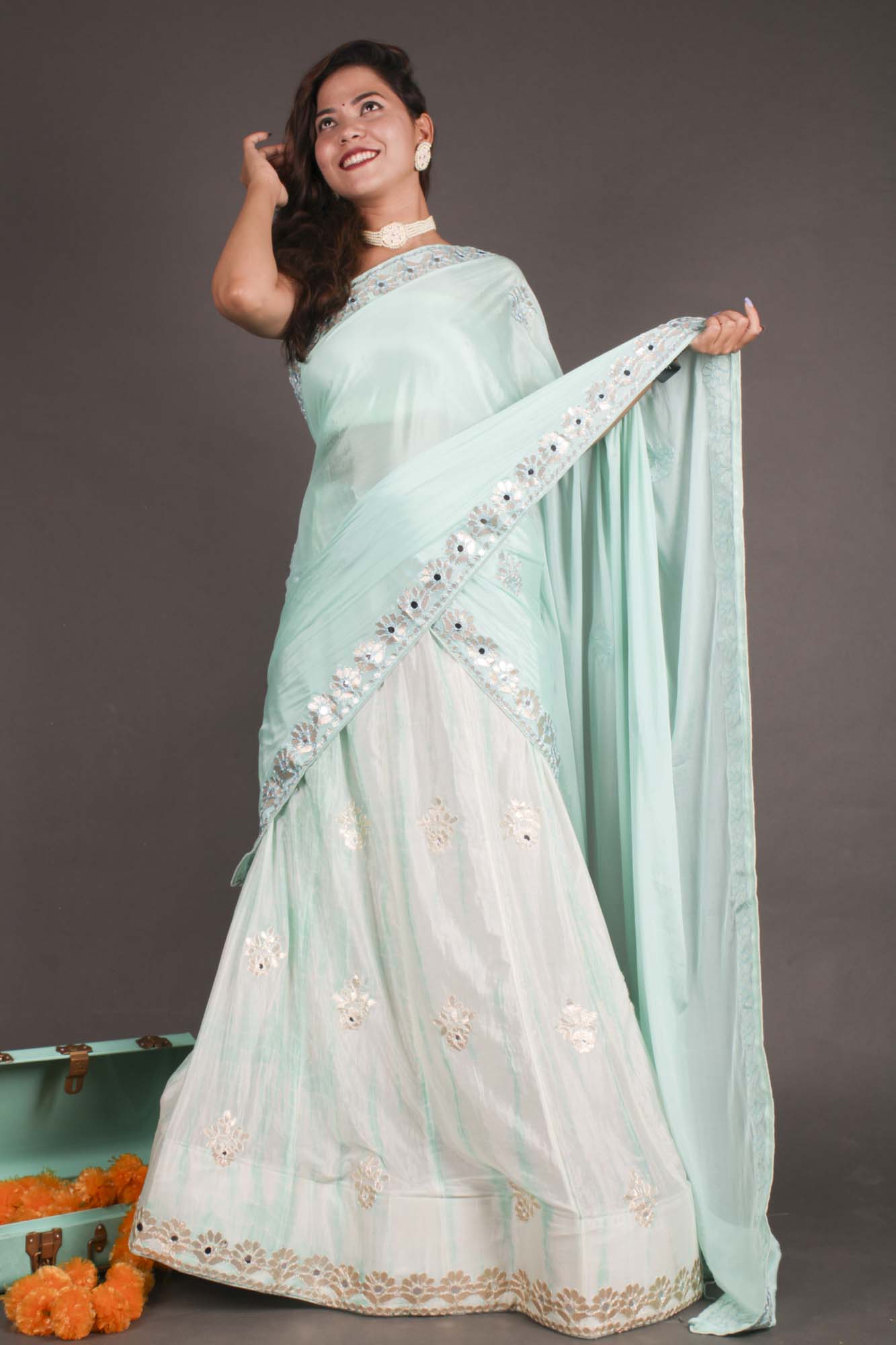 Light Blue Lehenga with Gota Patti Work - Isadora Life Online Shopping Store