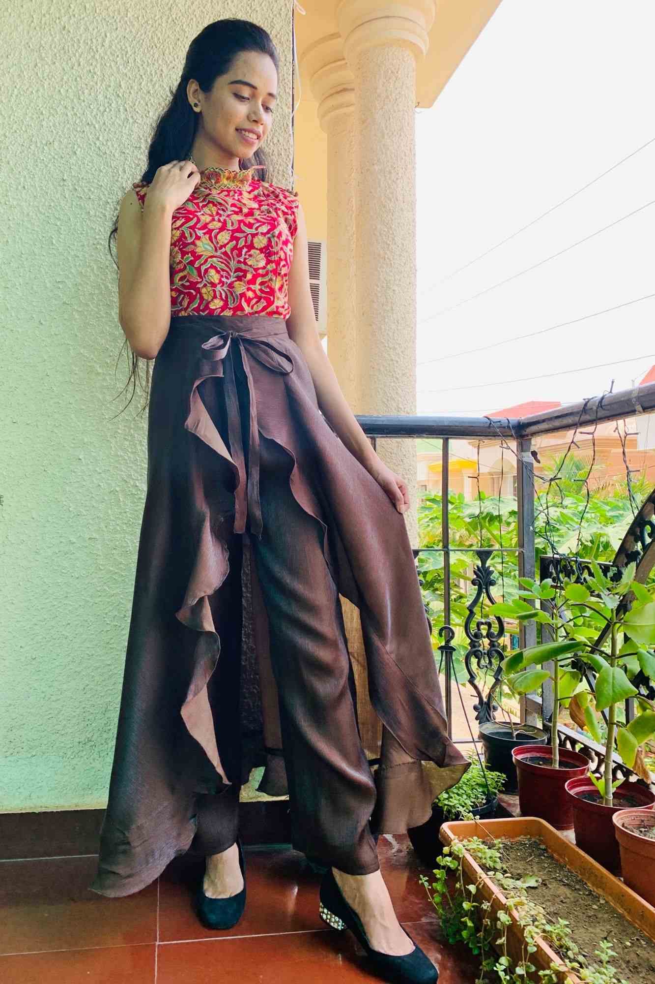 Classy & comfy brown apple silk pant skirt - Isadora Life Online Shopping Store