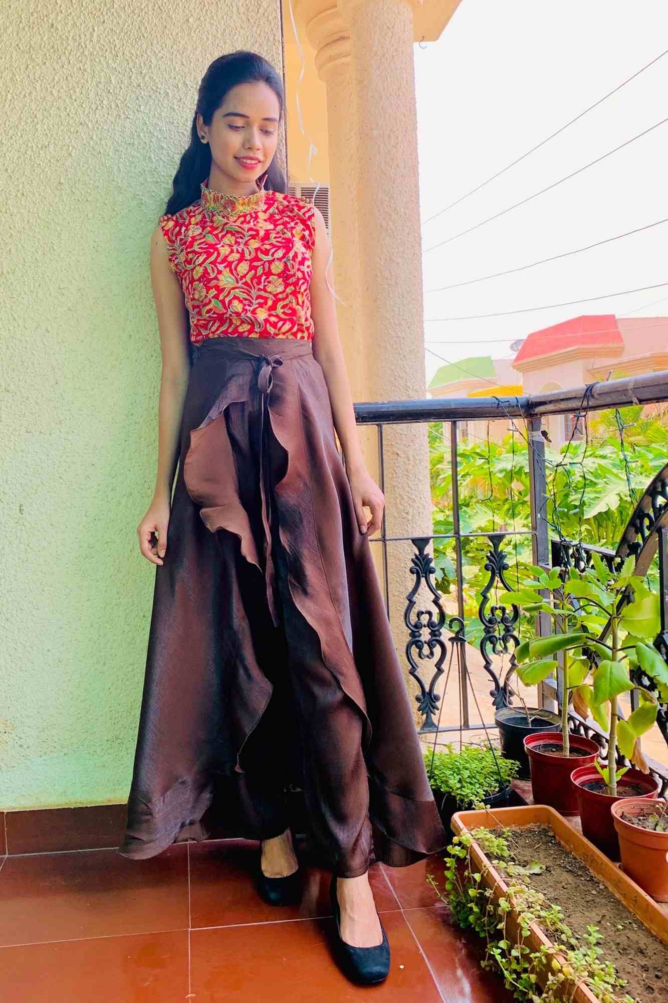 Classy & comfy brown apple silk pant skirt - Isadora Life Online Shopping Store