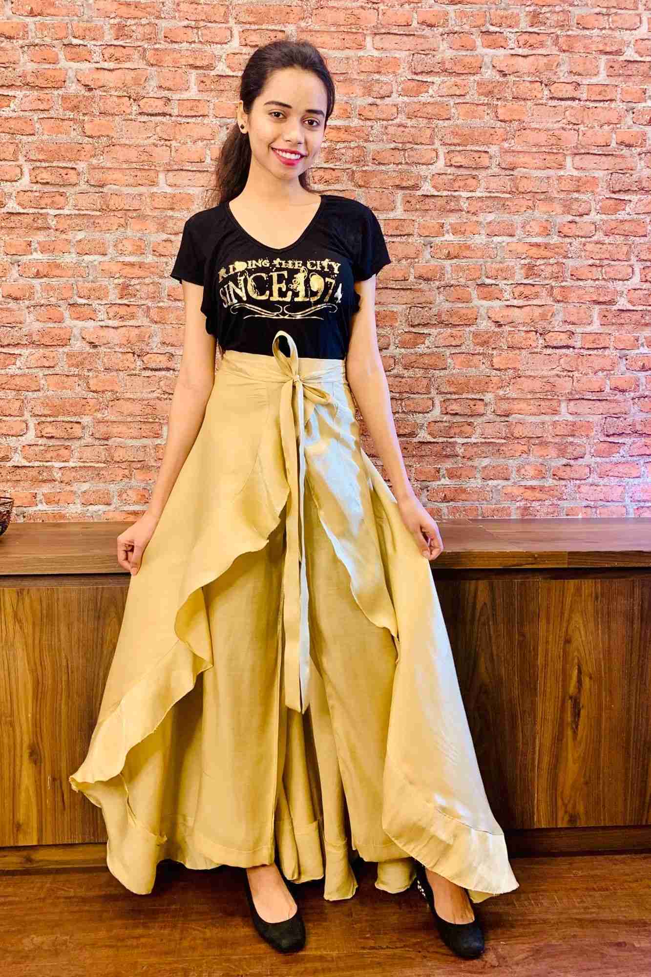 Classy & comfy beige apple silk pant skirt - Isadora Life Online Shopping Store