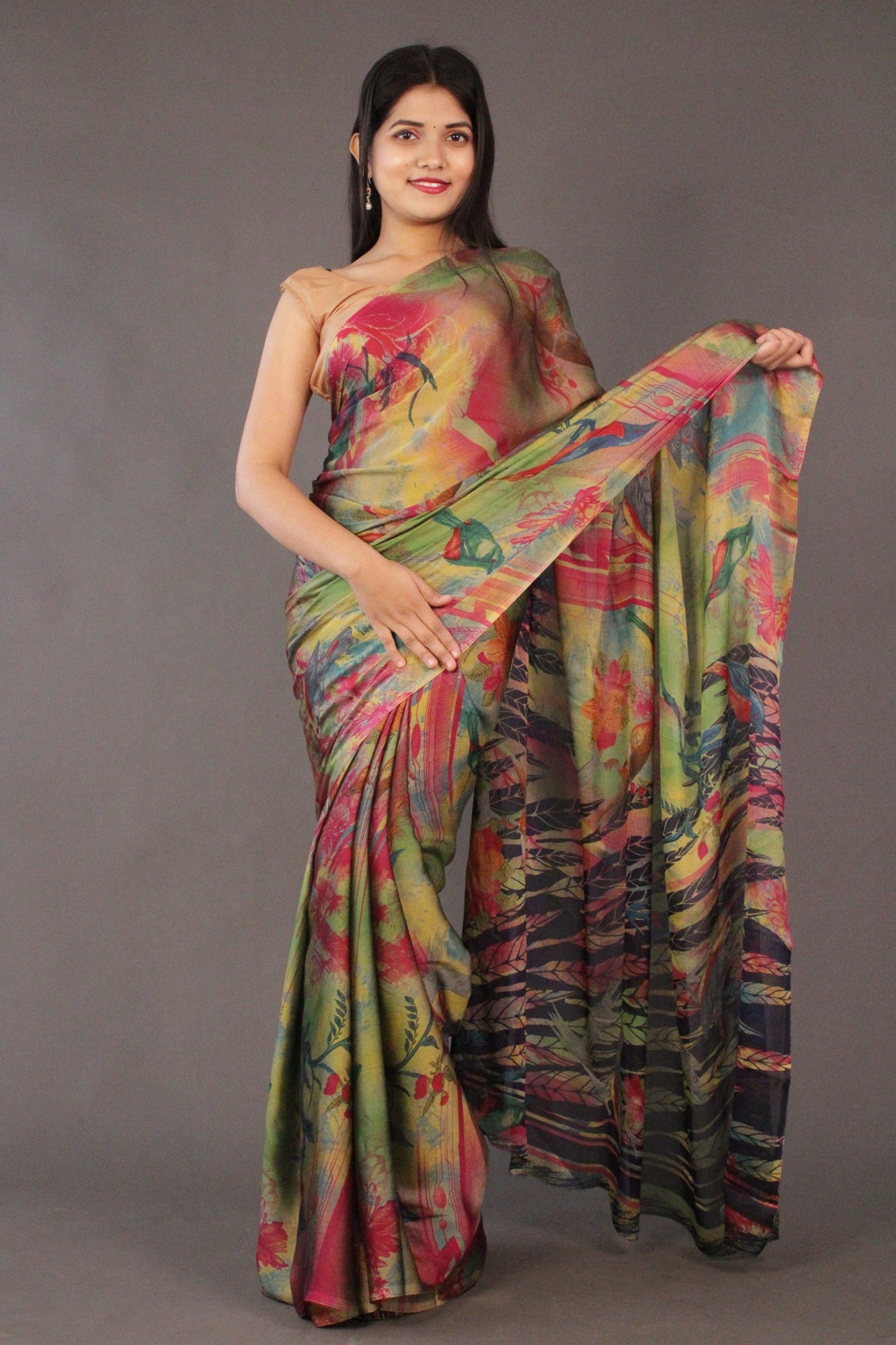 Crepe Forest Designer Printed Wrap in 1 minute saree - Isadora Life Online Shopping Store