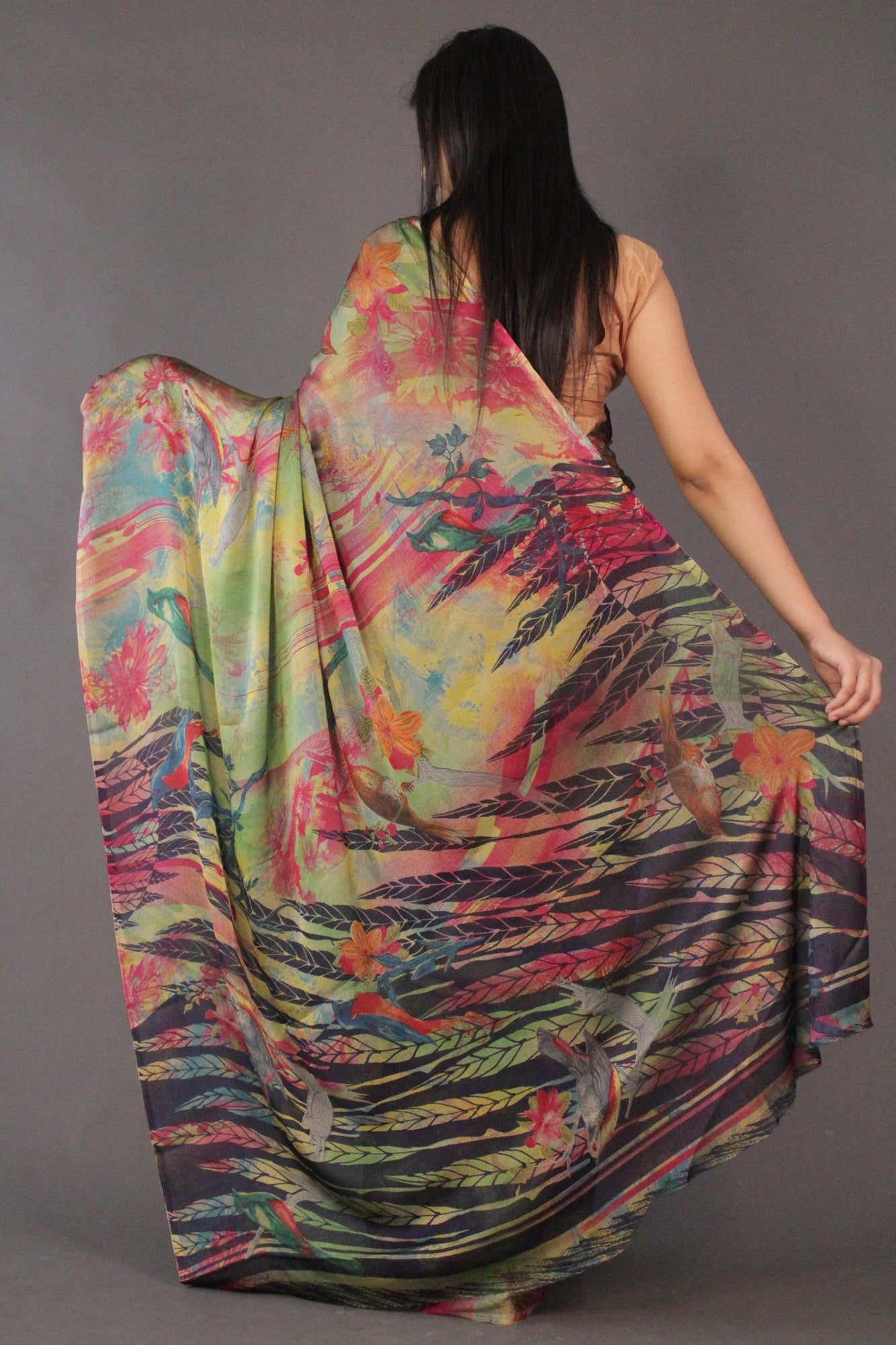Crepe Forest Designer Printed Wrap in 1 minute saree - Isadora Life Online Shopping Store