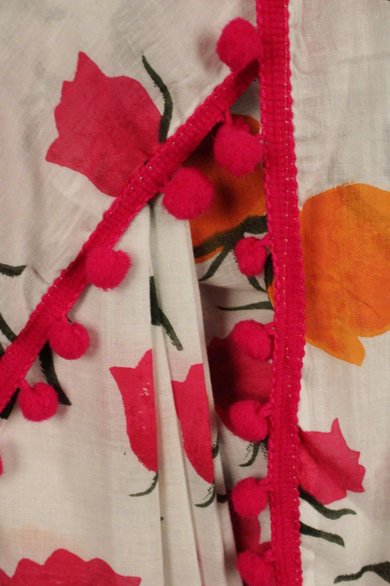 Floral Printed Cotton Mulmul with Pompom Border Wrap in 1 minute saree - Isadora Life Online Shopping Store