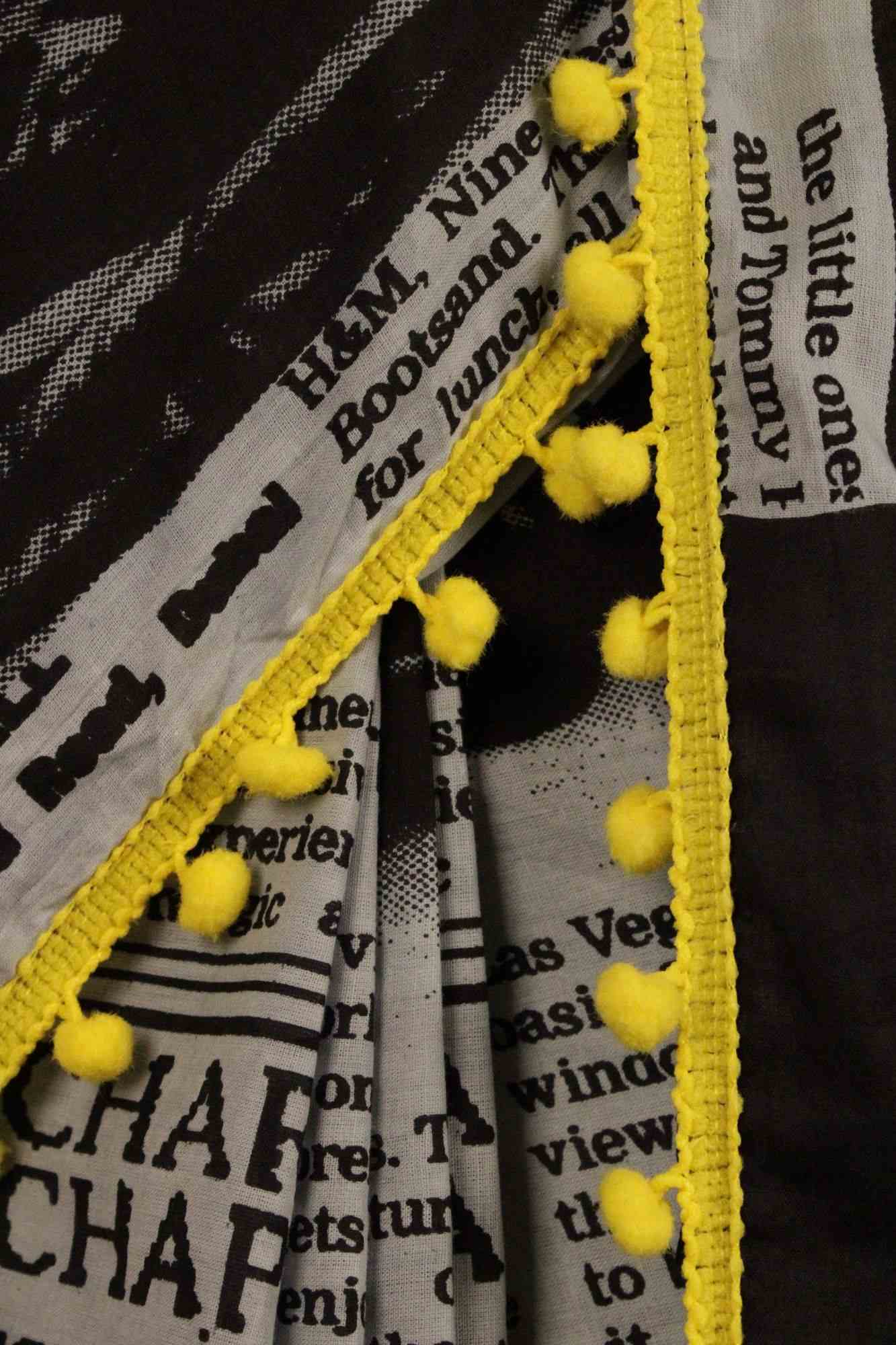 Newspaper Printed mul mul cotton with Pompom Border Wrap in 1 minute saree - Isadora Life Online Shopping Store