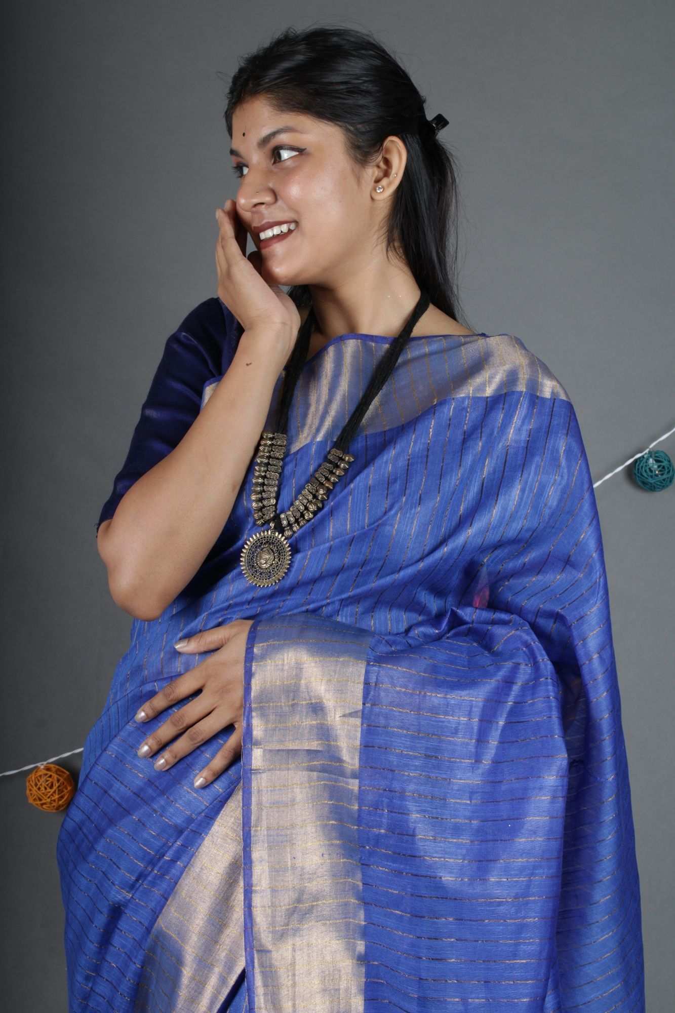 Blue bhagalpuri cotton silk with sequins all over pallu Wrap in 1 minute saree - Isadora Life Online Shopping Store