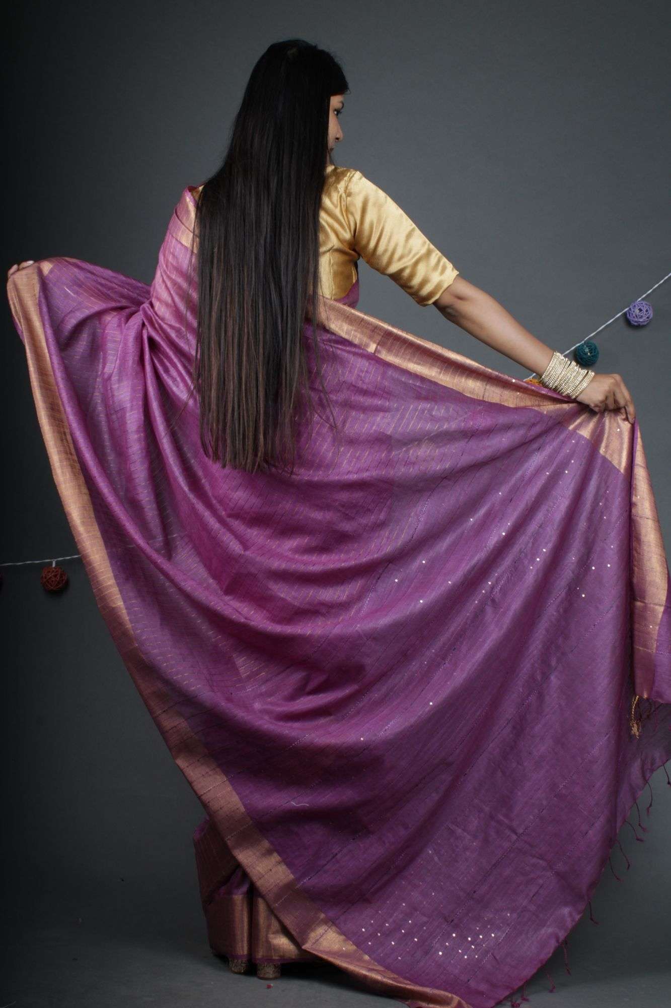 Light purplish pink bhagalpuri cotton silk Woven with sequins all over Pallu evening wear Wrap in 1 minute saree - Isadora Life Online Shopping Store