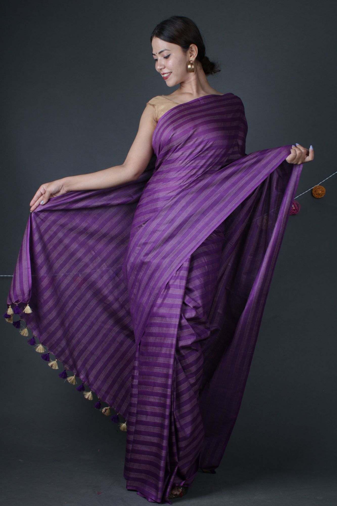 Purple royal Kota Viscose Shibori Style Formal look Wrap in 1 minute saree - Isadora Life Online Shopping Store