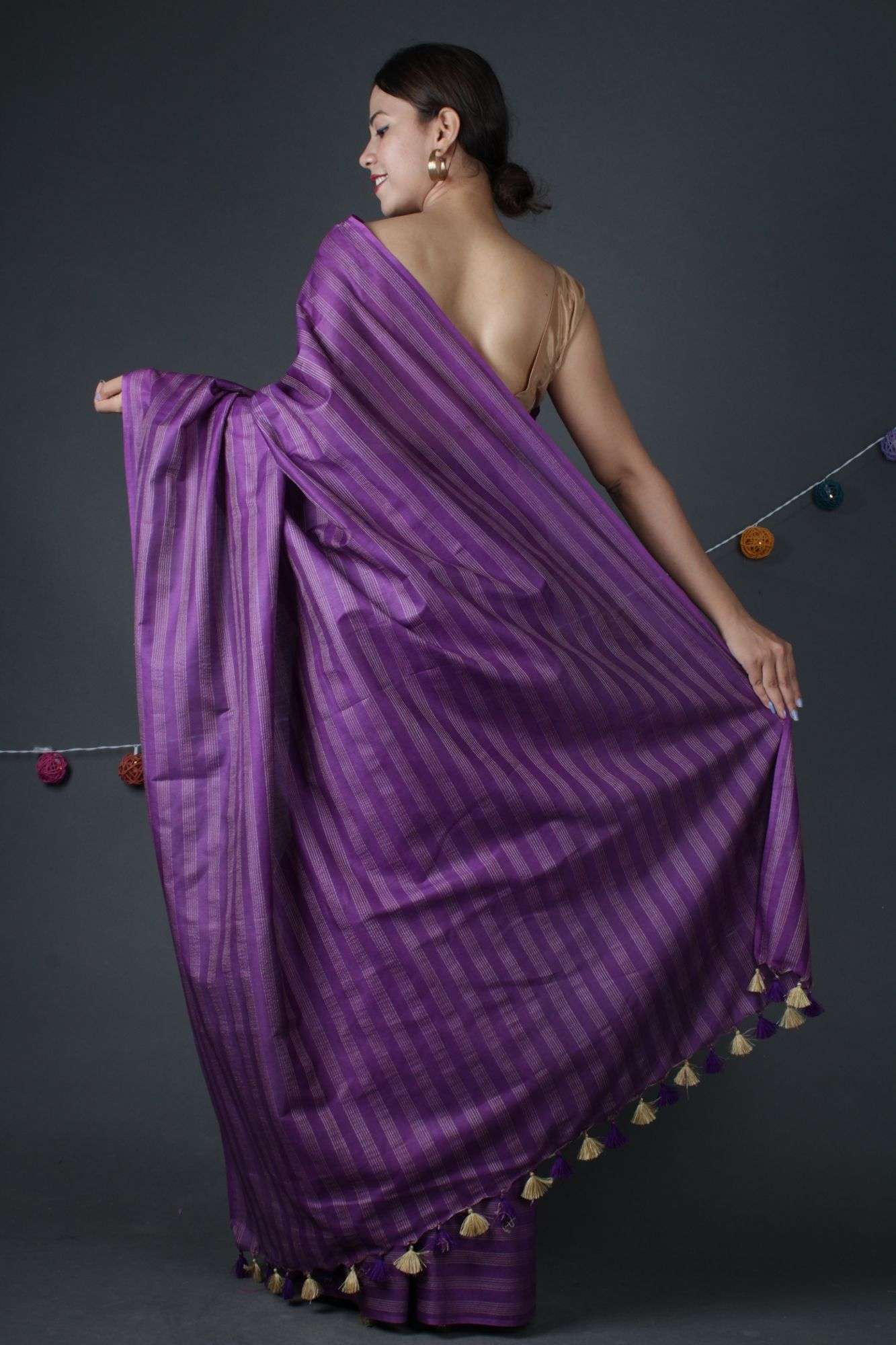 Purple royal Kota Viscose Shibori Style Formal look Wrap in 1 minute saree - Isadora Life Online Shopping Store
