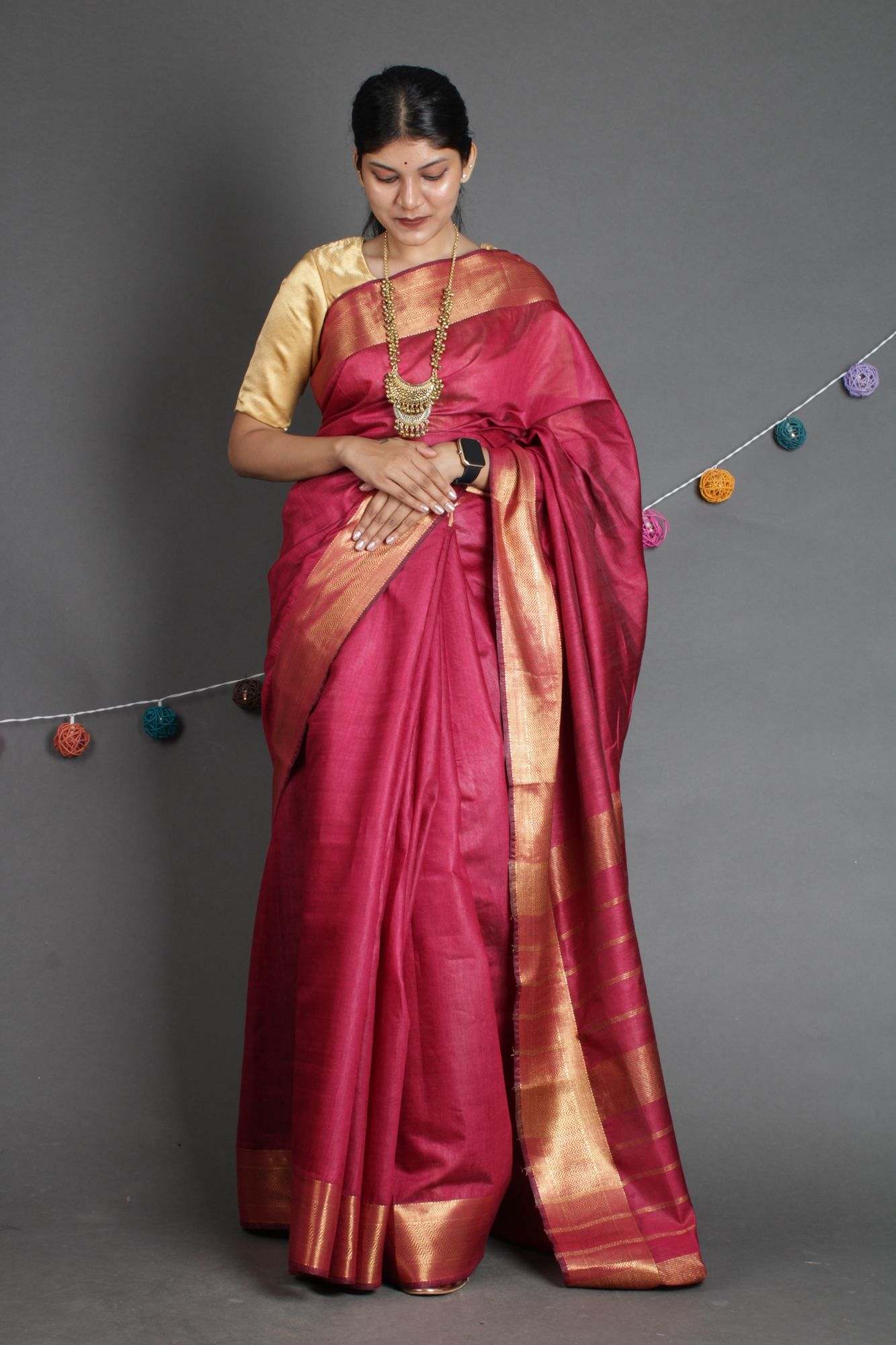 Manglagiri Copper Pinkish tinge festive Zari Woven Wrap in 1 minute saree - Isadora Life Online Shopping Store