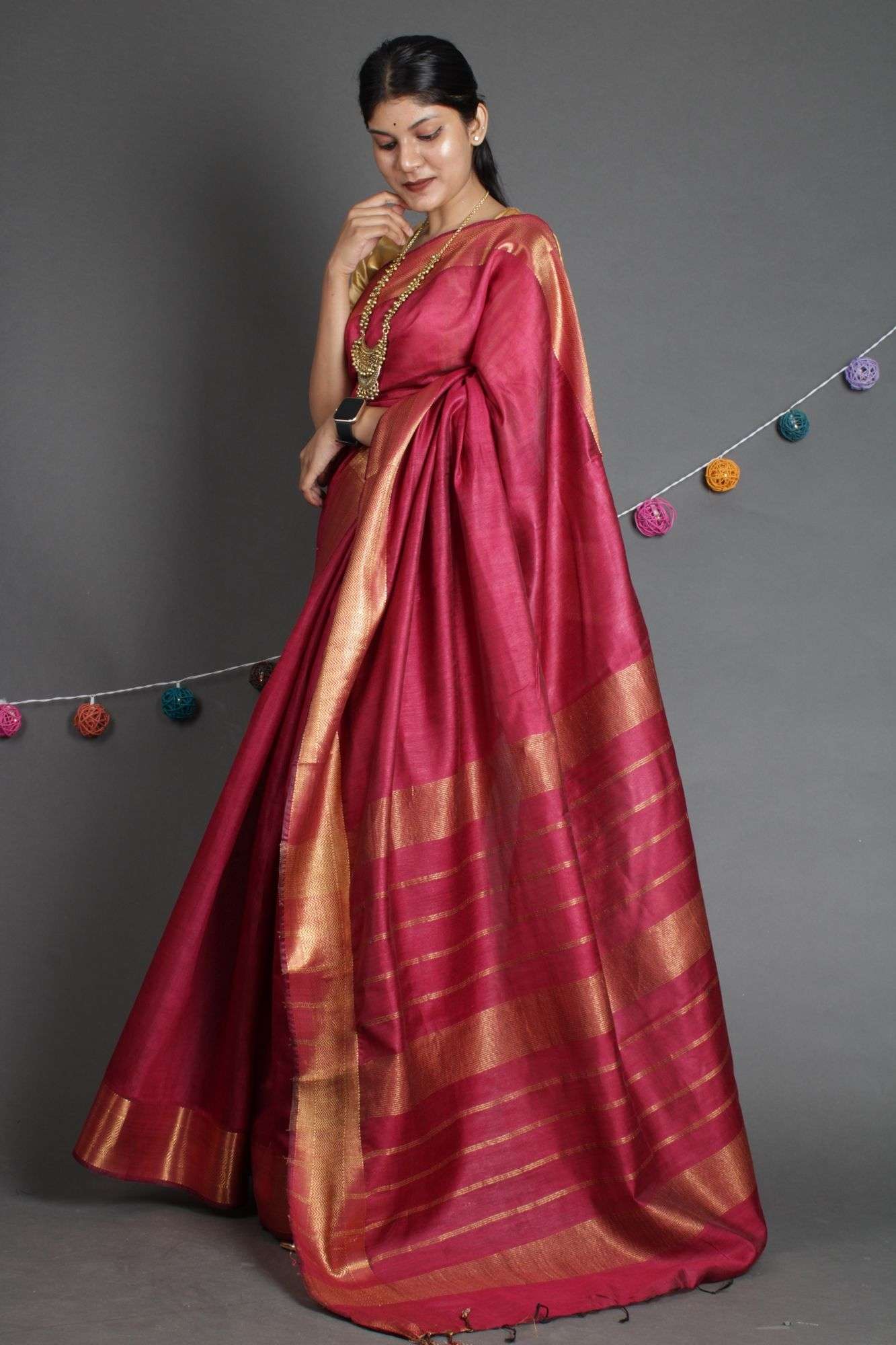 Manglagiri Copper Pinkish tinge festive Zari Woven Wrap in 1 minute saree - Isadora Life Online Shopping Store