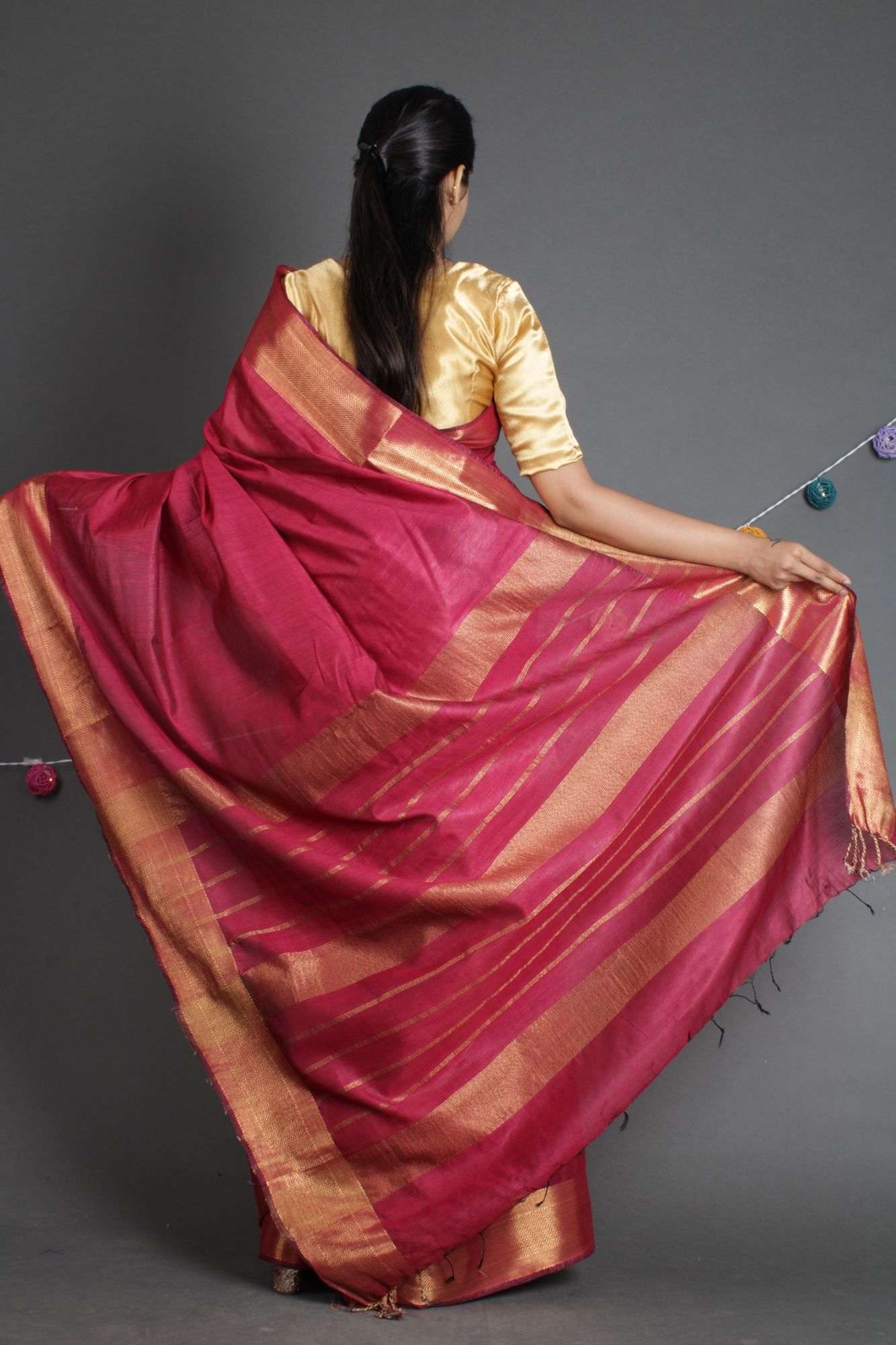 Manglagiri Copper Pinkish tinge festive Zari Woven Wrap in 1 minute saree - Isadora Life Online Shopping Store