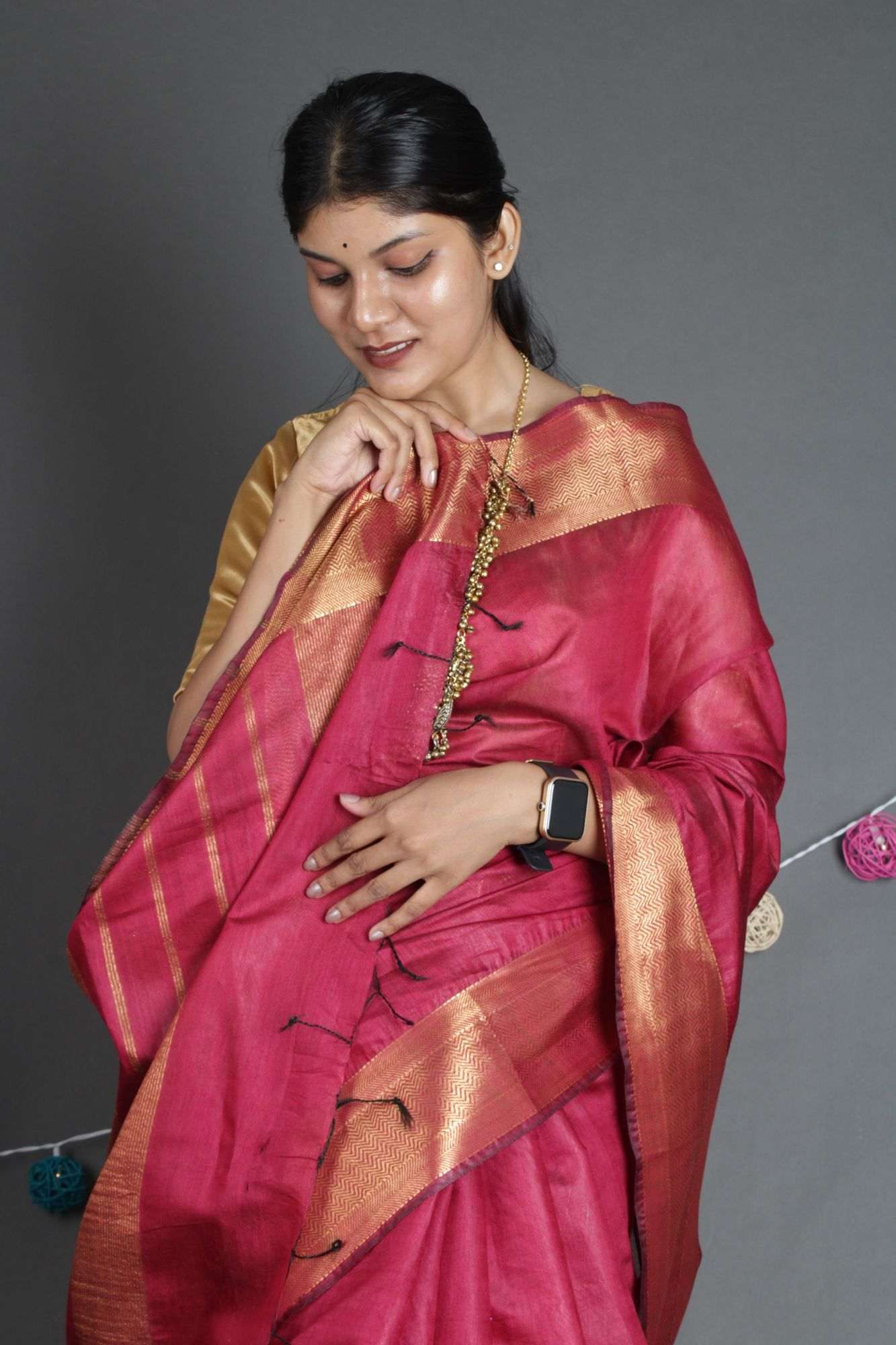 Manglagiri Copper Pinkish tinge festive Zari Woven Wrap in 1 minute saree - Isadora Life Online Shopping Store
