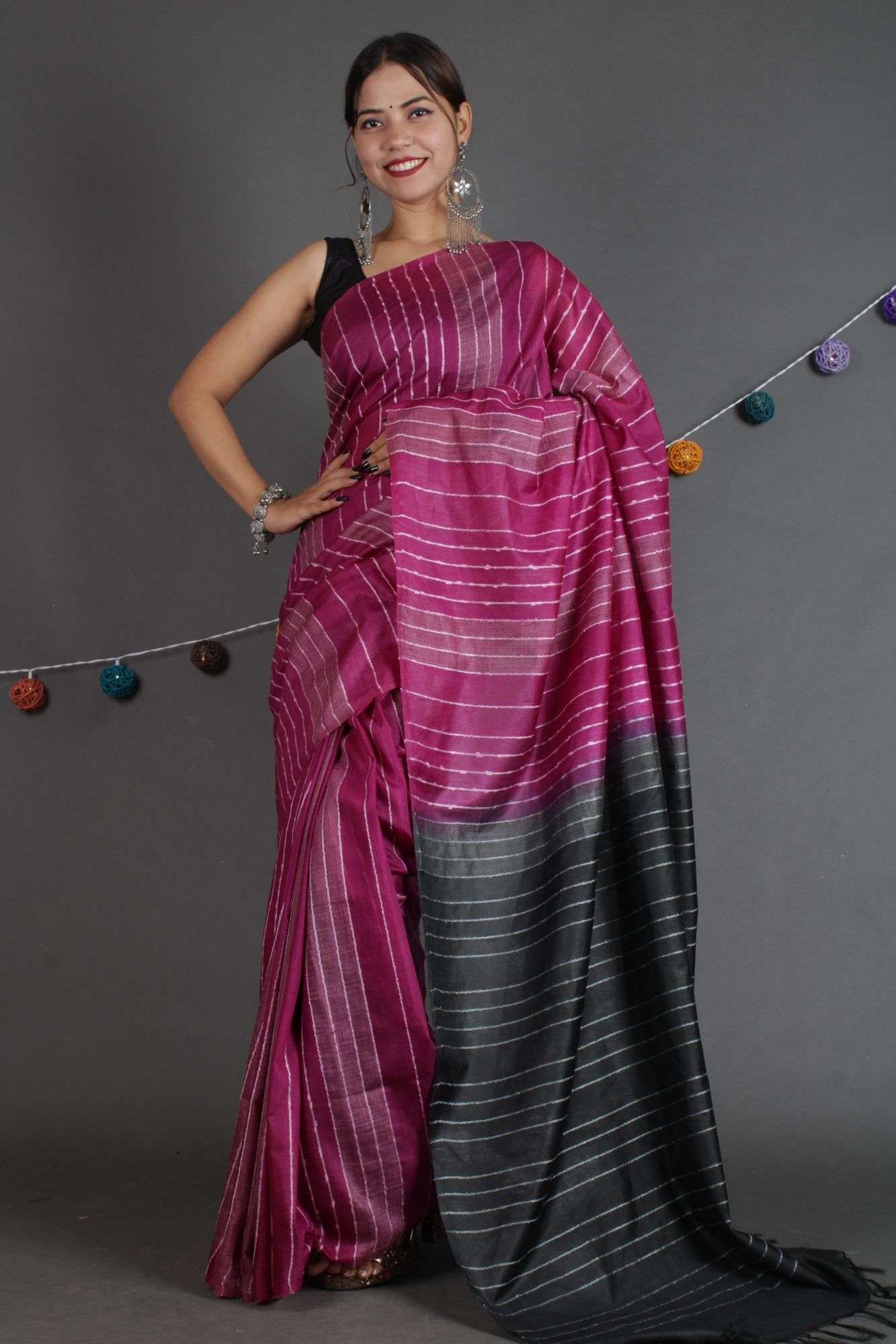 Purple-Black Kota Silk Resham stitch weaving ghicha sembling all over Wrap in 1 minute saree - Isadora Life Online Shopping Store