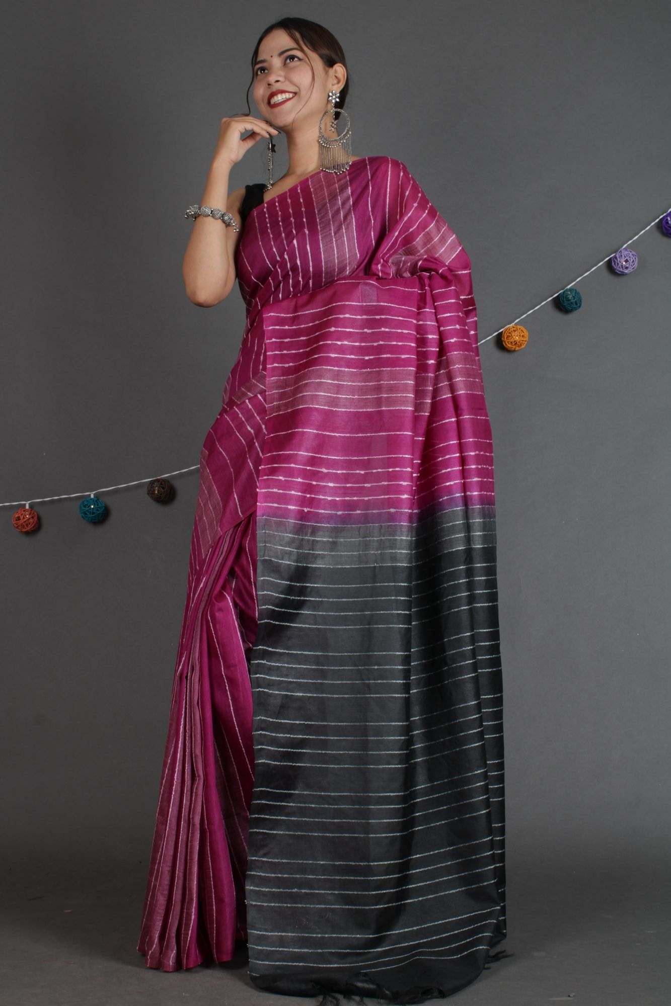 Purple-Black Kota Silk Resham stitch weaving ghicha sembling all over Wrap in 1 minute saree - Isadora Life Online Shopping Store