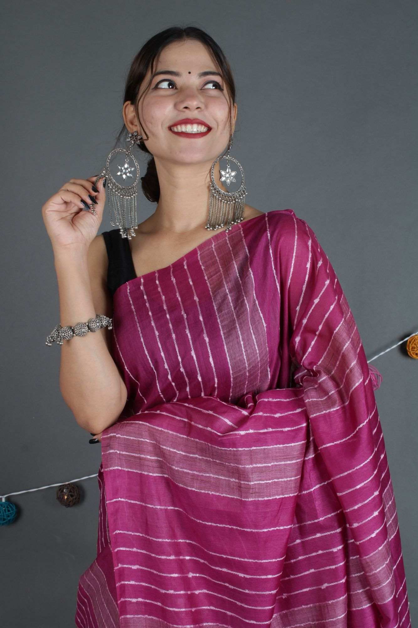 Purple-Black Kota Silk Resham stitch weaving ghicha sembling all over Wrap in 1 minute saree - Isadora Life Online Shopping Store