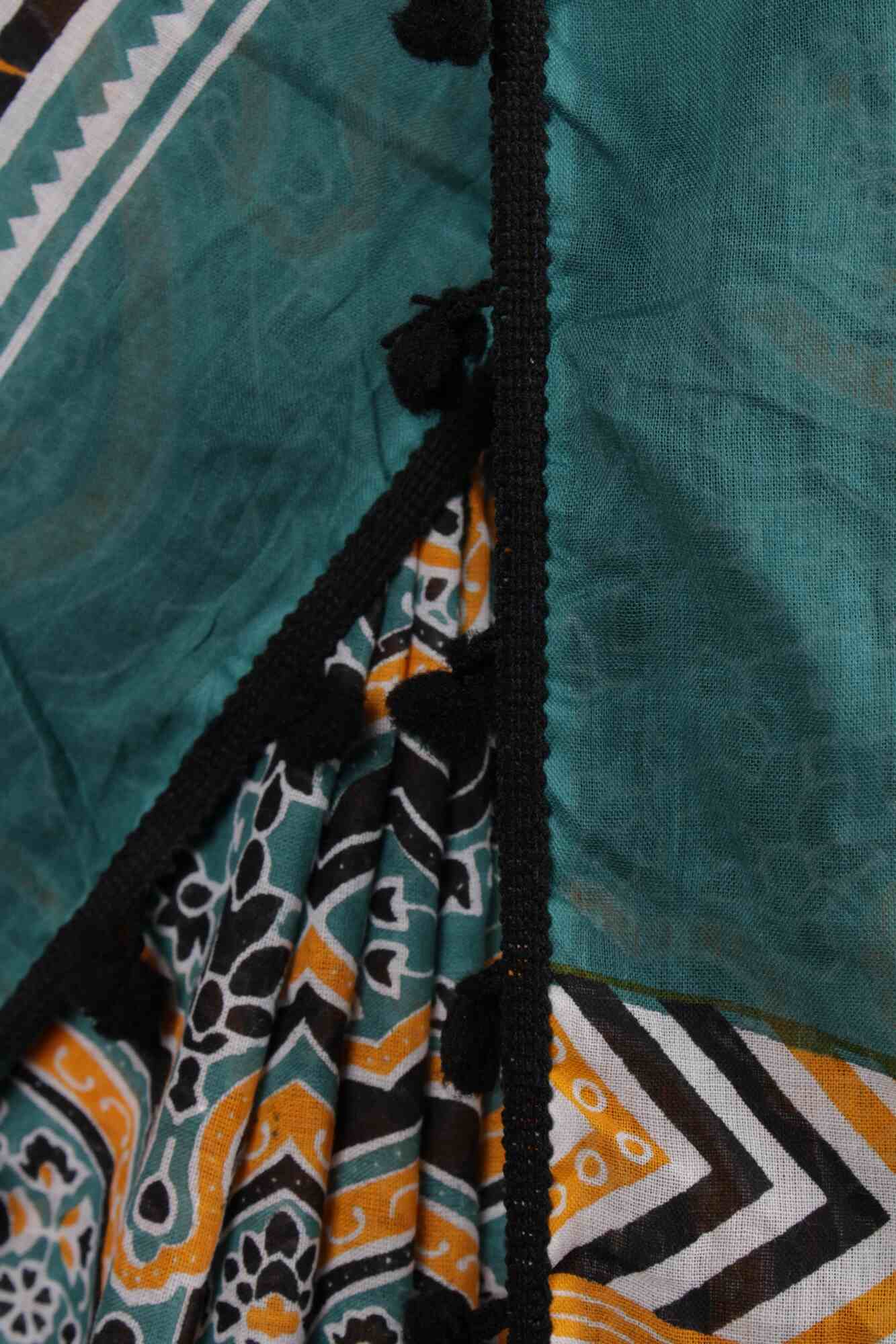 Handblock cotton Wrap in 1 minute saree with Pompom Border - Isadora Life Online Shopping Store