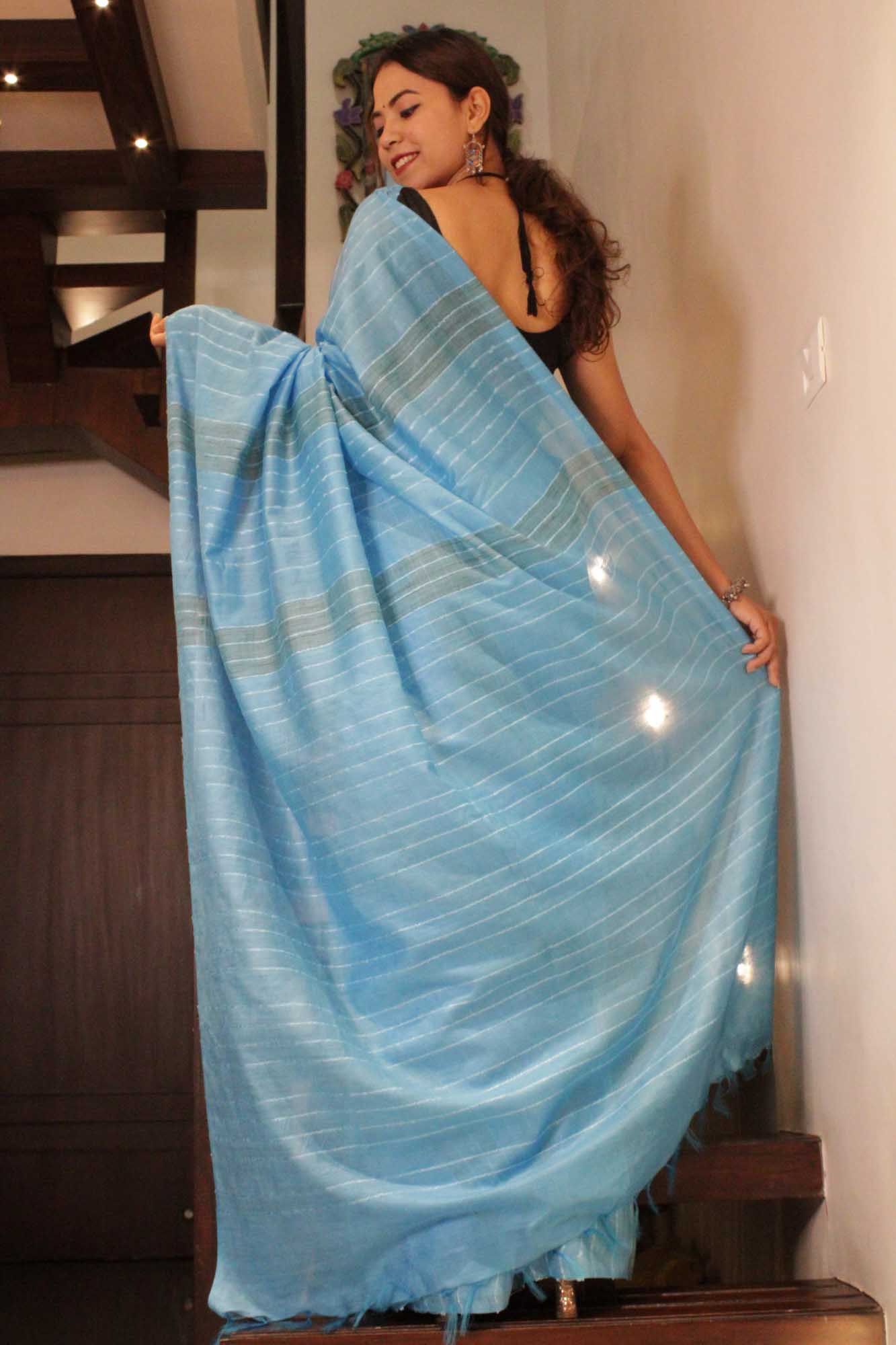 Firozi Katan Silk with Resham weaving all over Wrap in 1 minute saree - Isadora Life Online Shopping Store