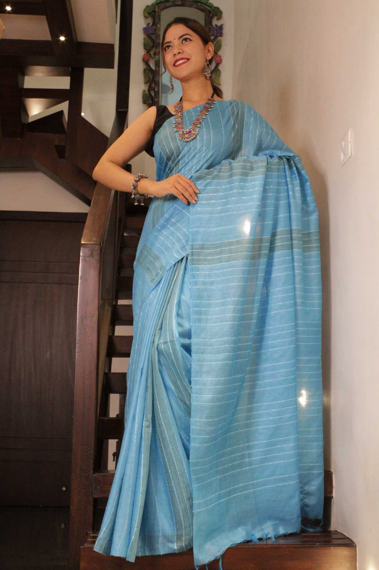 Firozi Katan Silk with Resham weaving all over Wrap in 1 minute saree - Isadora Life Online Shopping Store