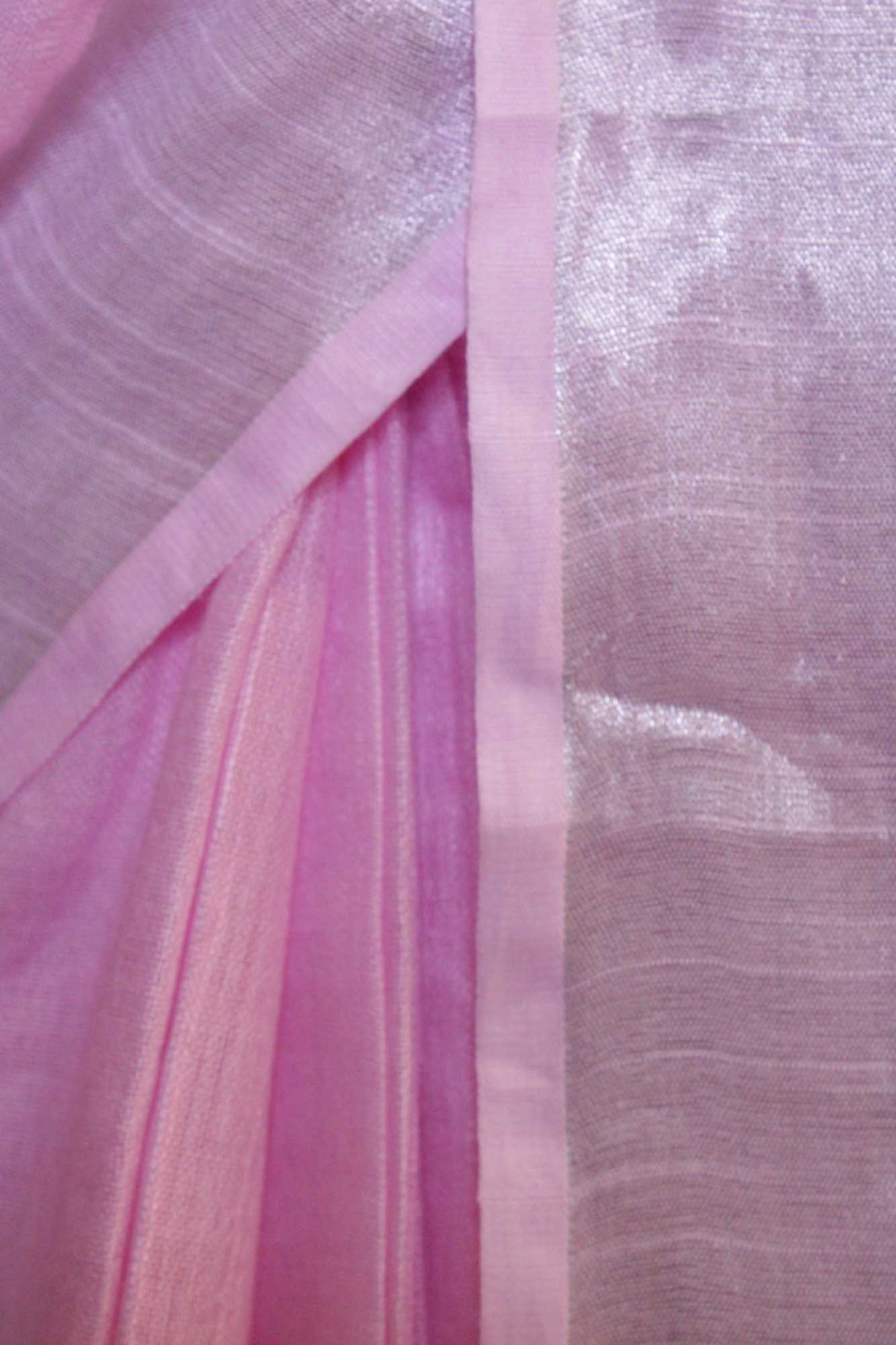 Linen Slub Peach Pink with Silver Border Wrap in 1 minute saree - Isadora Life Online Shopping Store
