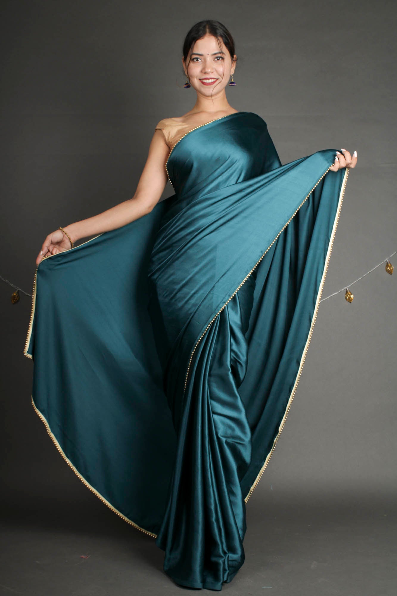Turquoise Blue Satin Wrap in 1 Minute Saree - Isadora Life Online Shopping Store