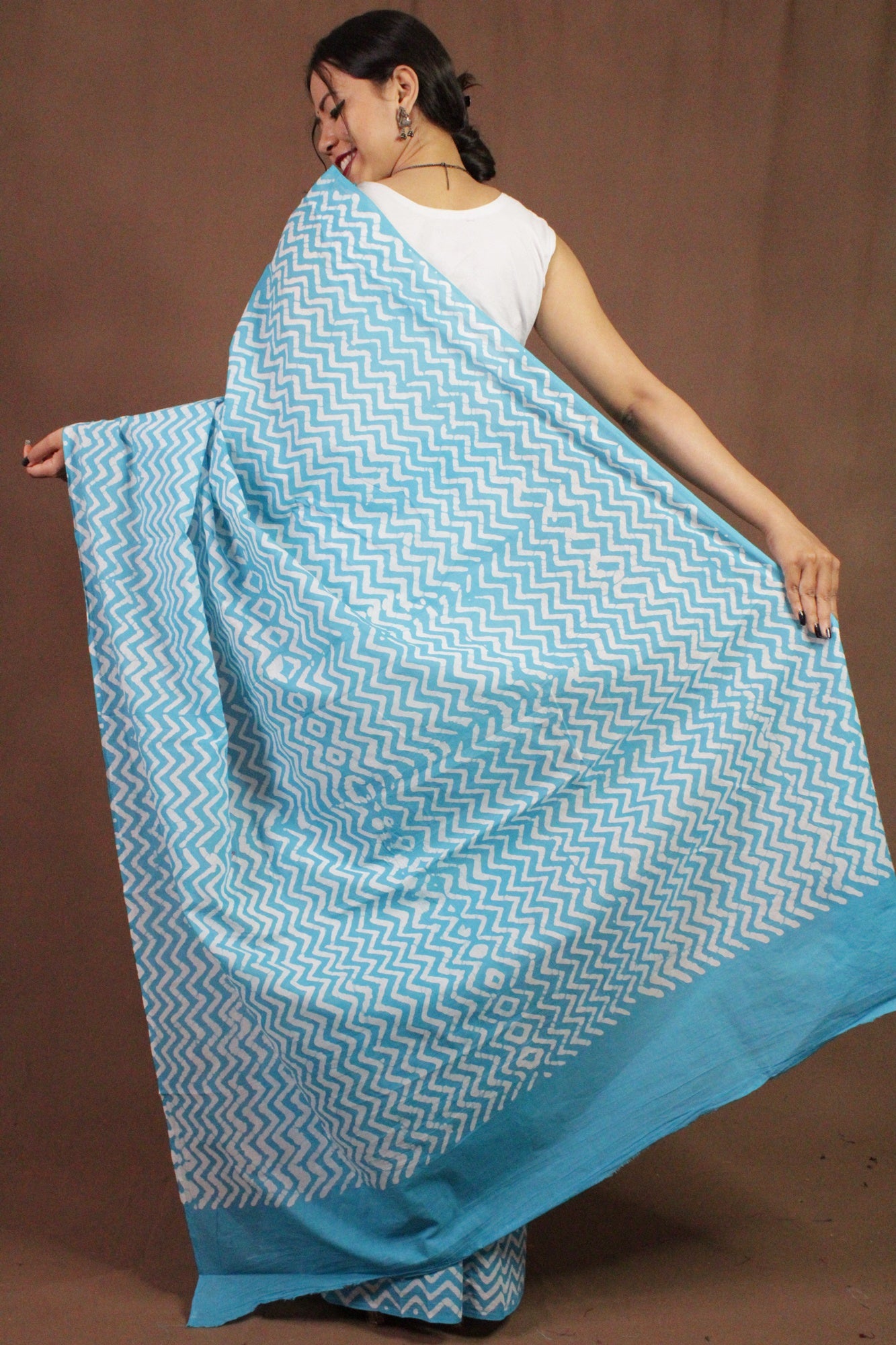 Sky Blue Cotton Handloom Mul mul Wrap in 1 minute saree - Isadora Life Online Shopping Store