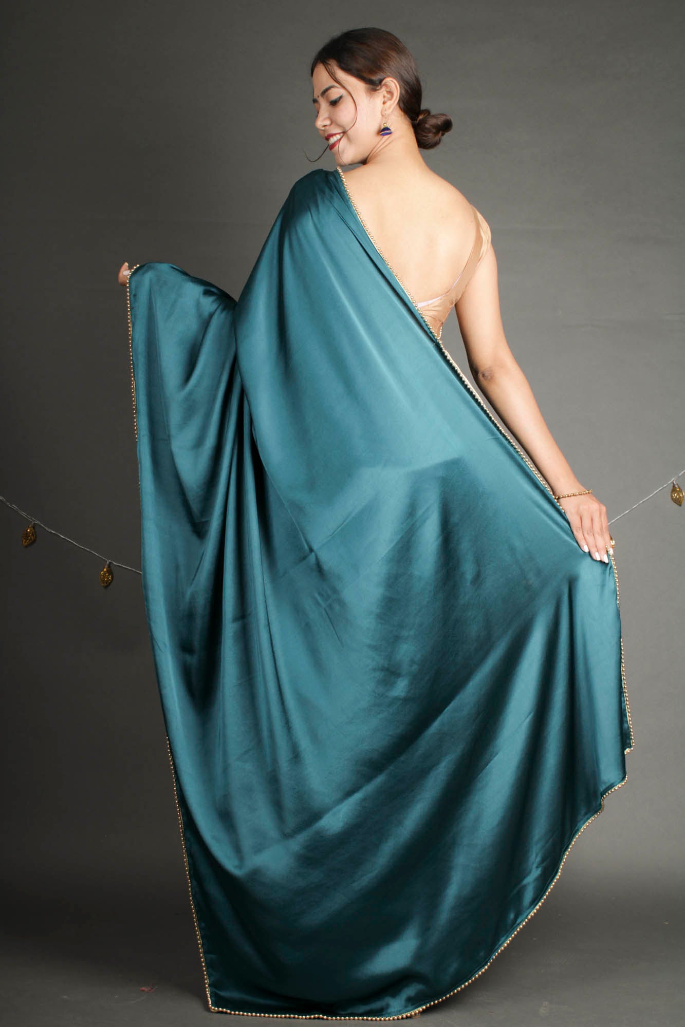 Turquoise Blue Satin Wrap in 1 Minute Saree - Isadora Life Online Shopping Store