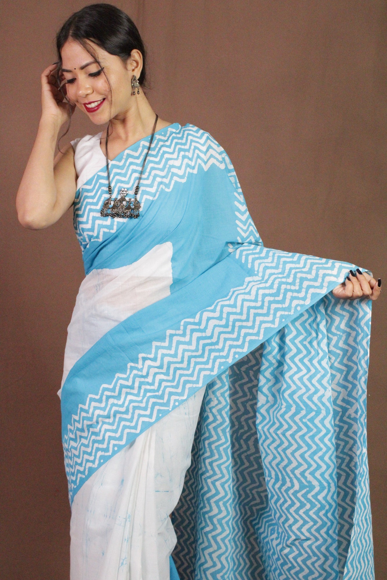 Sky Blue Cotton Handloom Mul mul Wrap in 1 minute saree - Isadora Life Online Shopping Store
