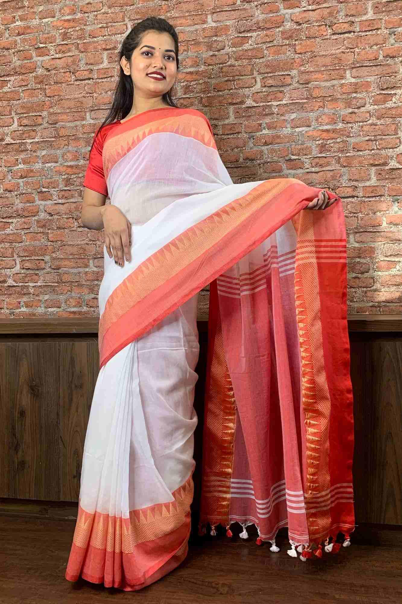 Woven temple border cotton wrap in 1 minute saree - Isadora Life Online Shopping Store
