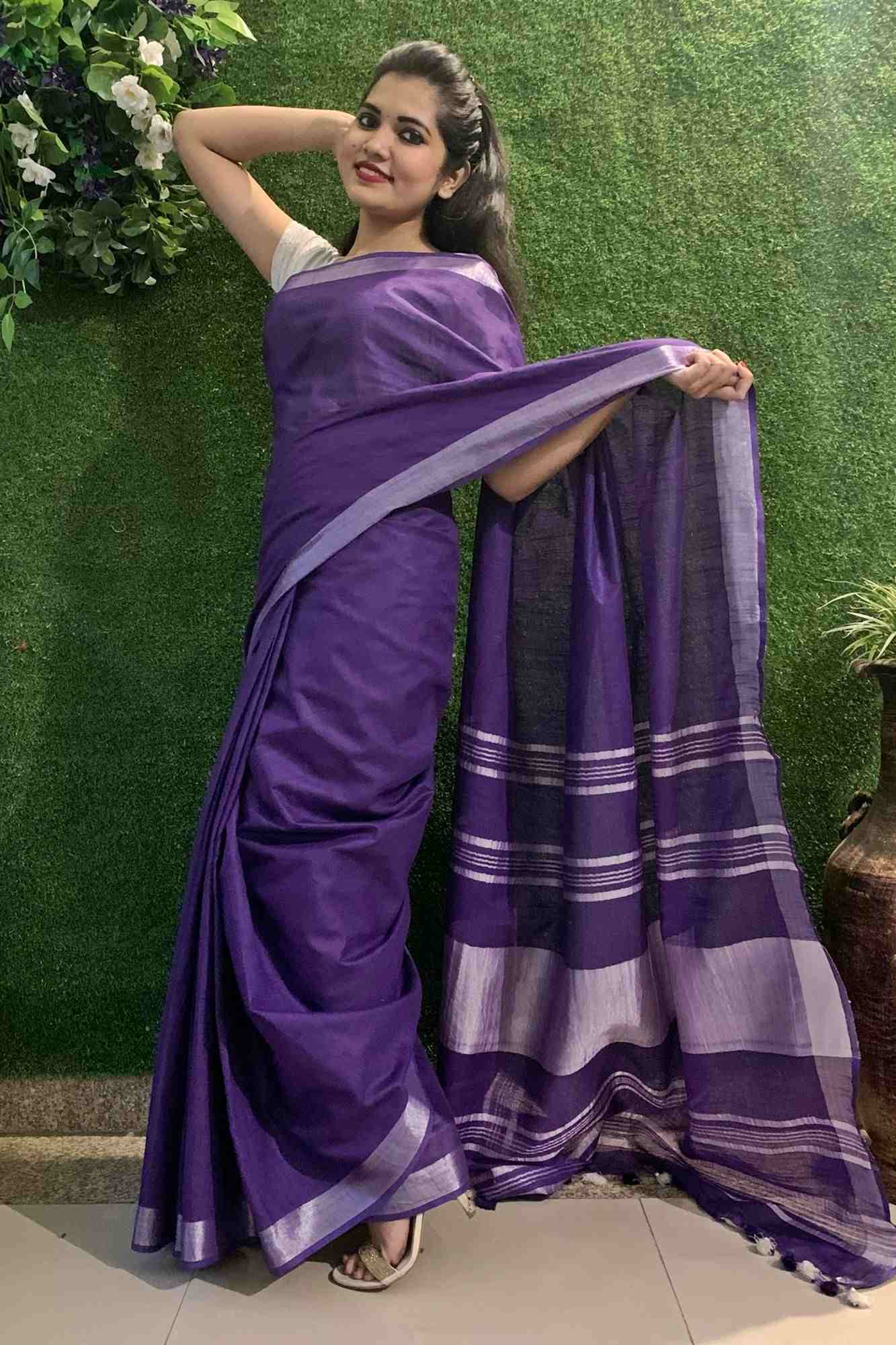 Dark mauve linen wrap in 1 minute saree - Isadora Life Online Shopping Store