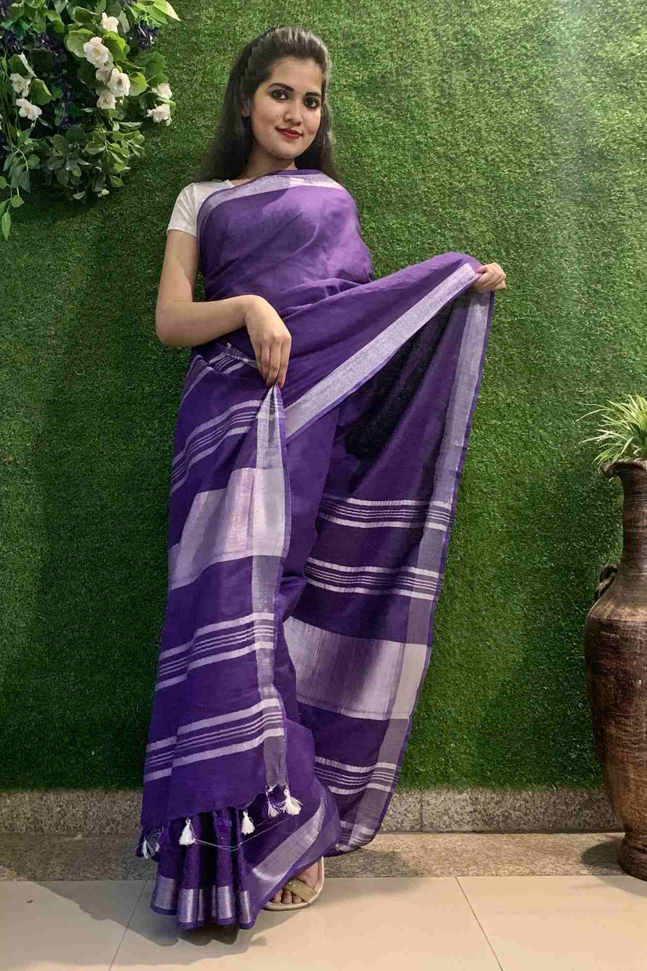Dark mauve linen wrap in 1 minute saree - Isadora Life Online Shopping Store