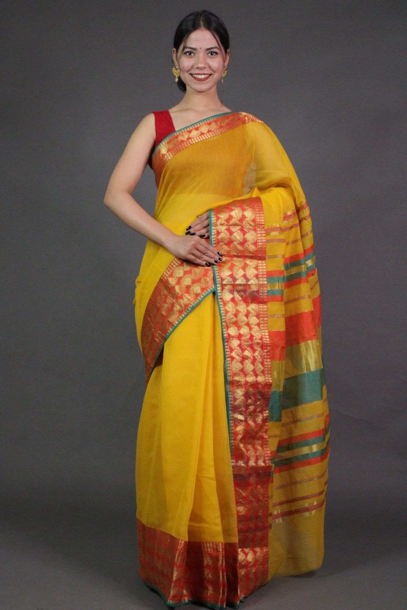 Kota Doria Cotton Manipuri Wrap in 1 minute Saree - Isadora Life Online Shopping Store
