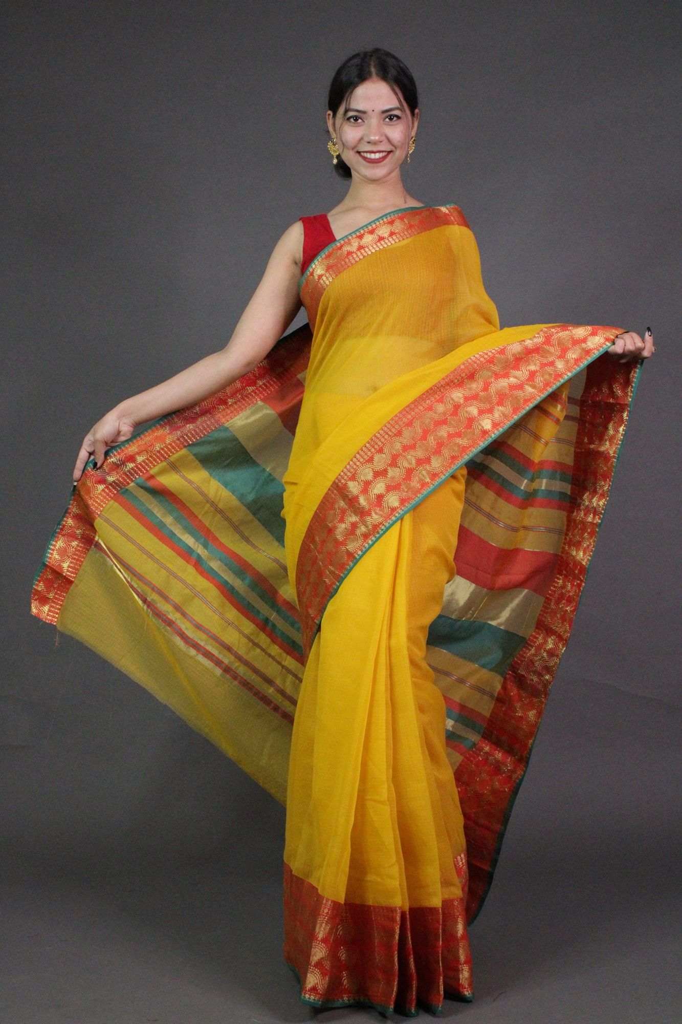 Kota Doria Cotton Manipuri Wrap in 1 minute Saree - Isadora Life Online Shopping Store