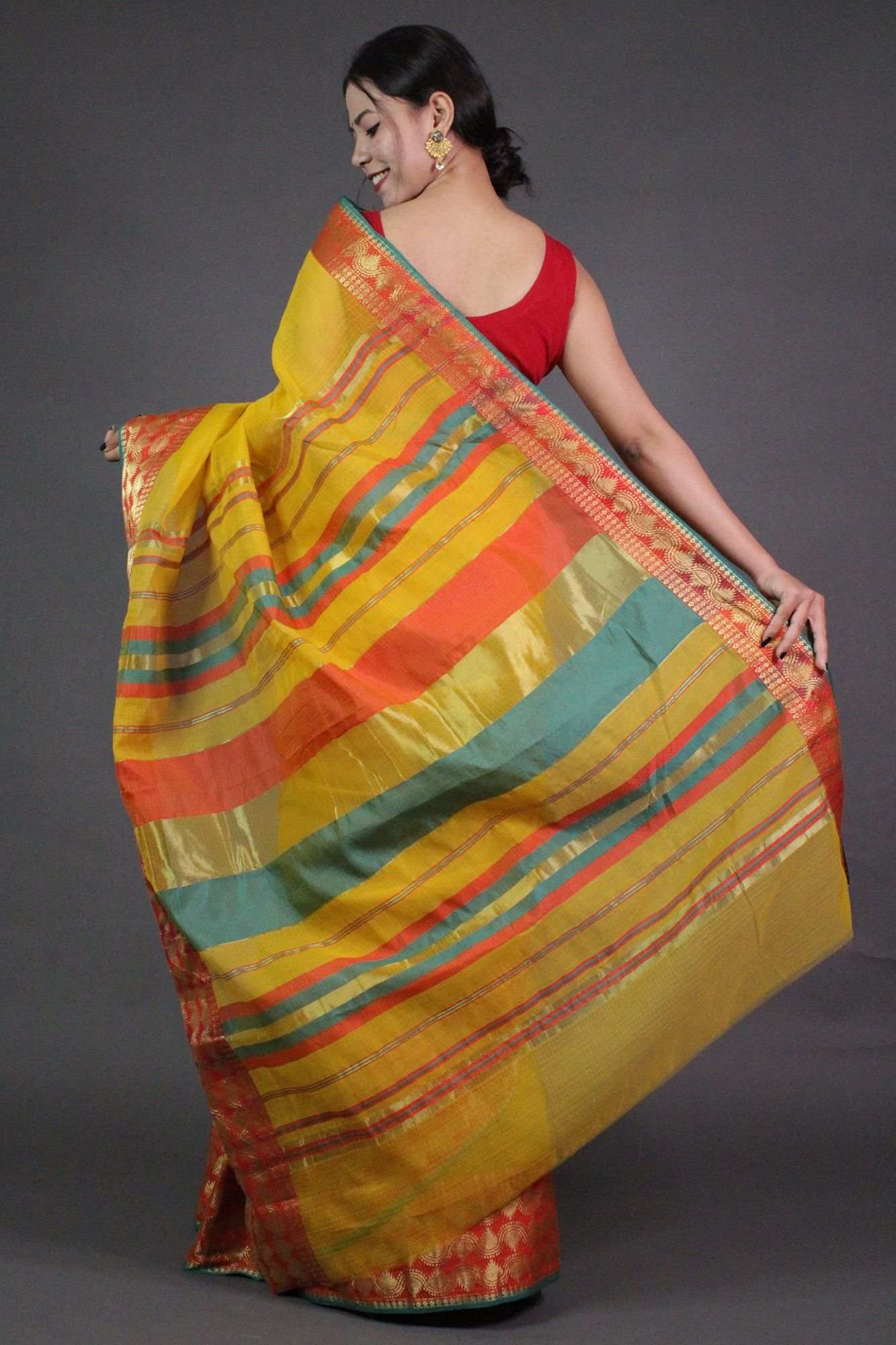 Kota Doria Cotton Manipuri Wrap in 1 minute Saree - Isadora Life Online Shopping Store