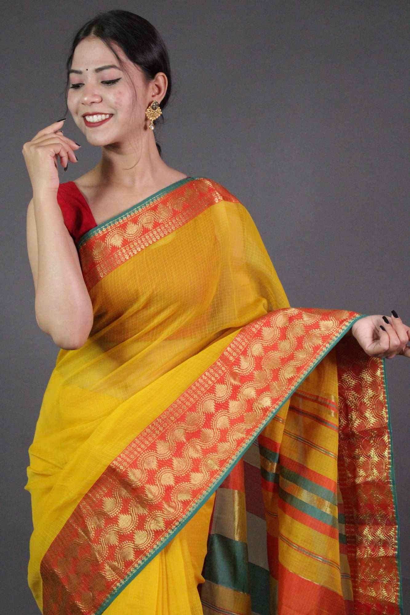 Kota Doria Cotton Manipuri Wrap in 1 minute Saree - Isadora Life Online Shopping Store