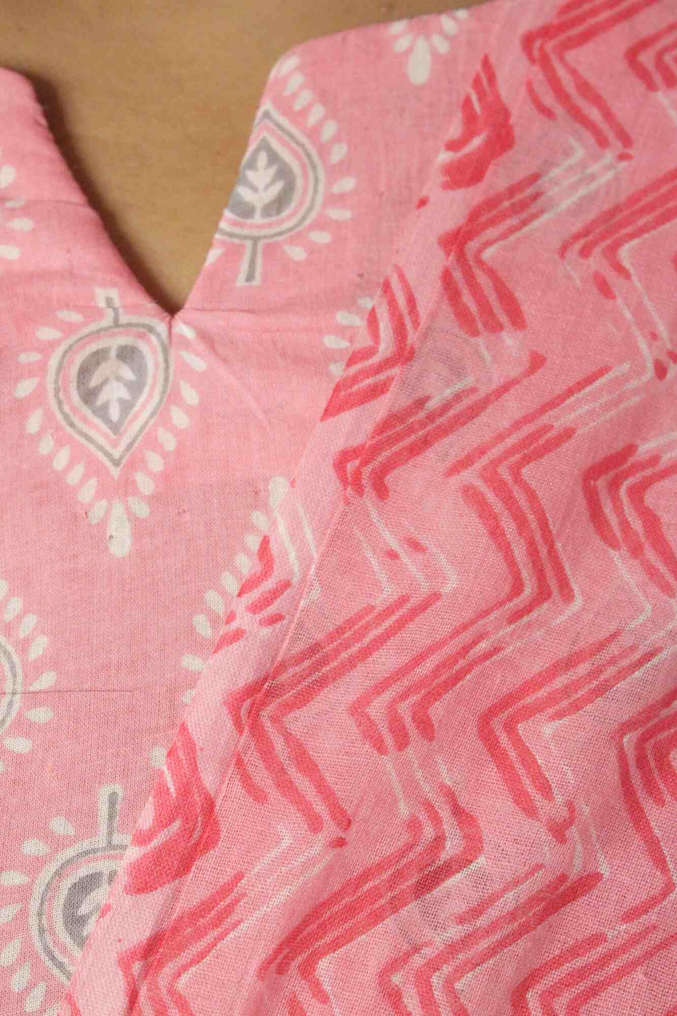 Pink-White Hand Block Printed Ready to wear Salwar-Kameez with Dupatta - Isadora Life Online Shopping Store