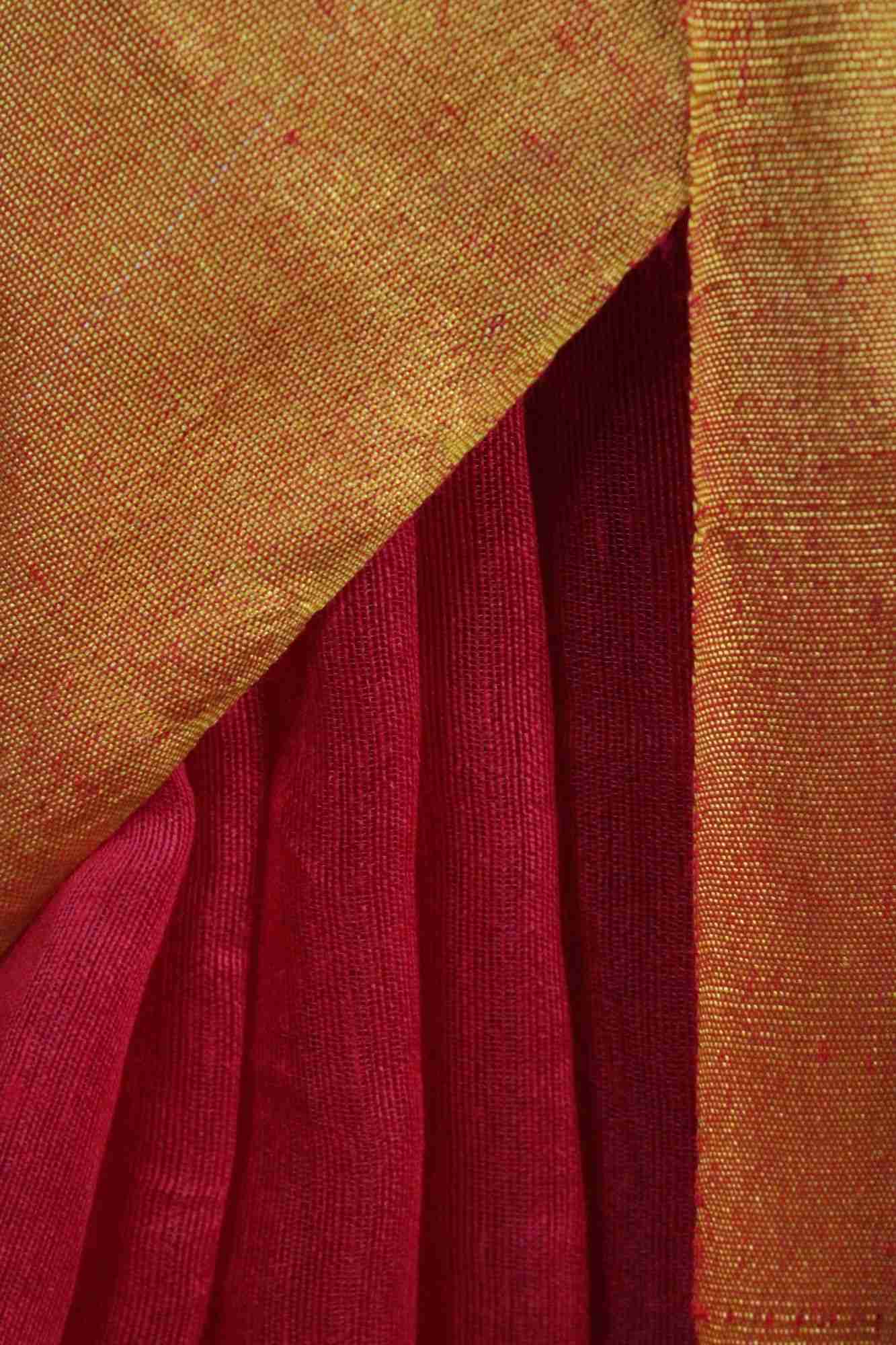 Red-Yellow Handloom Bengal Wrap in 1 minute Saree with Zari Border - Isadora Life Online Shopping Store