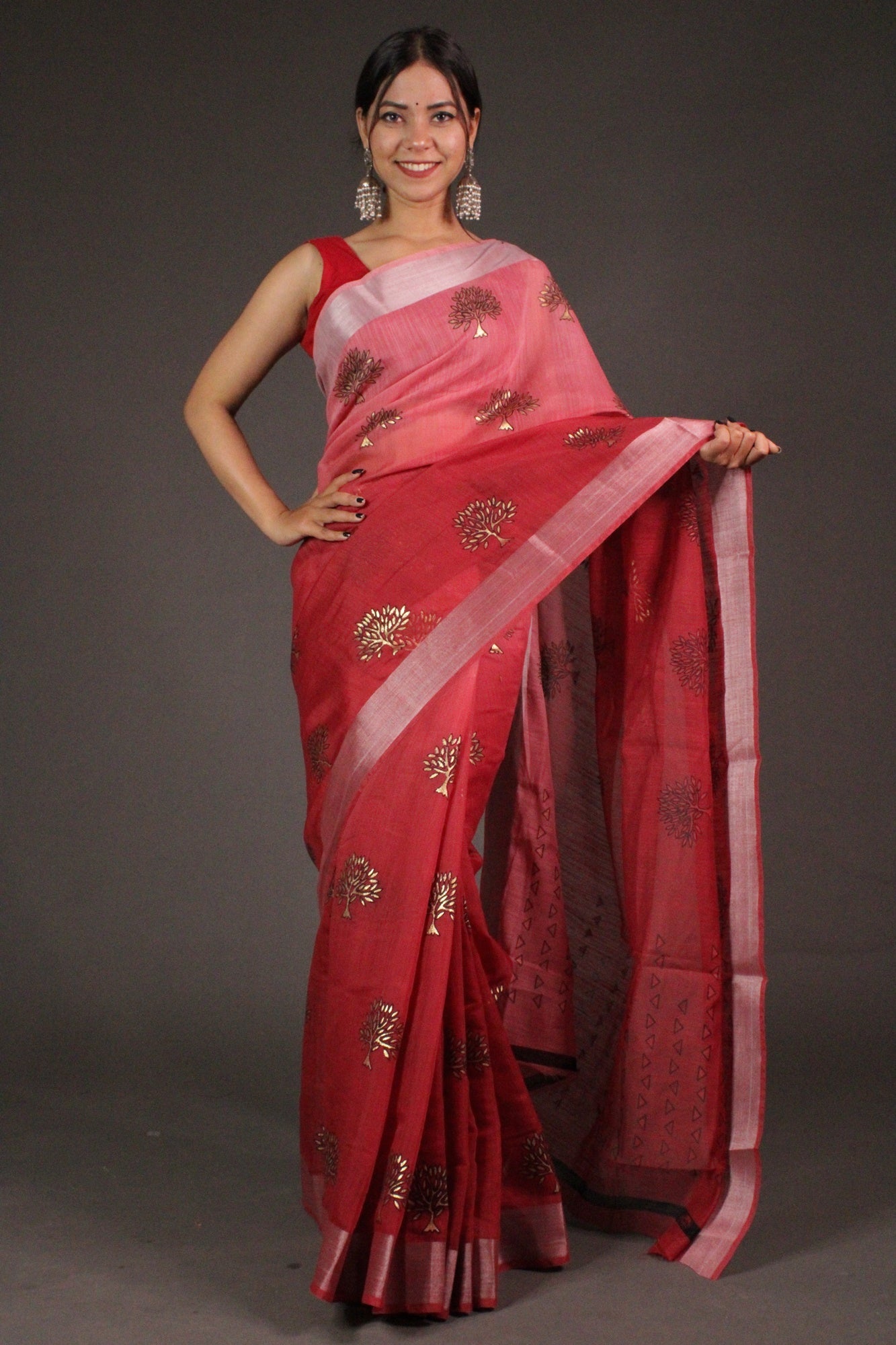 Cotton Mix 2-Tone Foil Printed Womens Wrap in 1 minute saree - Isadora Life Online Shopping Store