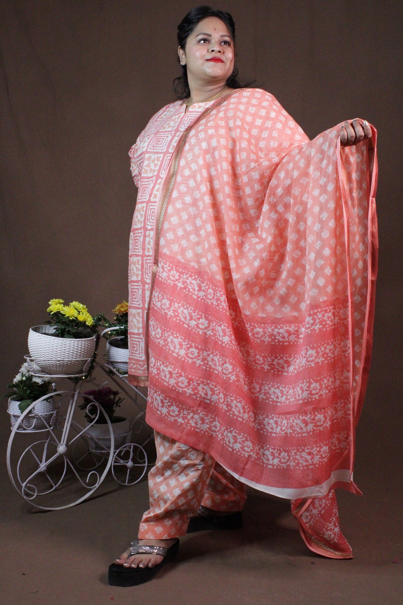 White Pink handblock print ready to wear Salwar-Kameez with printed Dupatta - Isadora Life Online Shopping Store