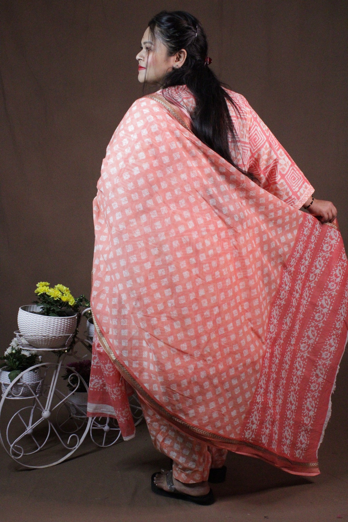 White Pink handblock print ready to wear Salwar-Kameez with printed Dupatta - Isadora Life Online Shopping Store