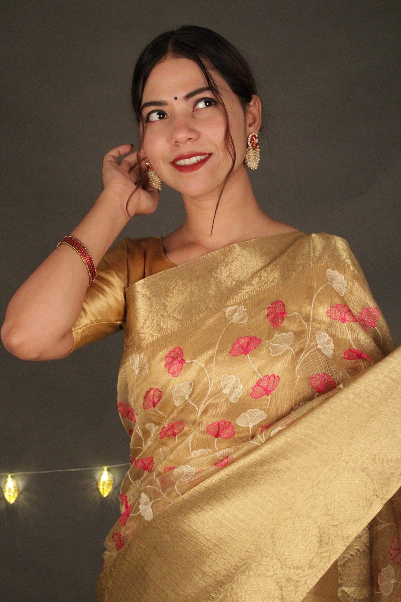 Exquisite Resham Embroidered Pallu Broad Zari woven border and tissue silk Wrap in 1 minute saree - Isadora Life Online Shopping Store