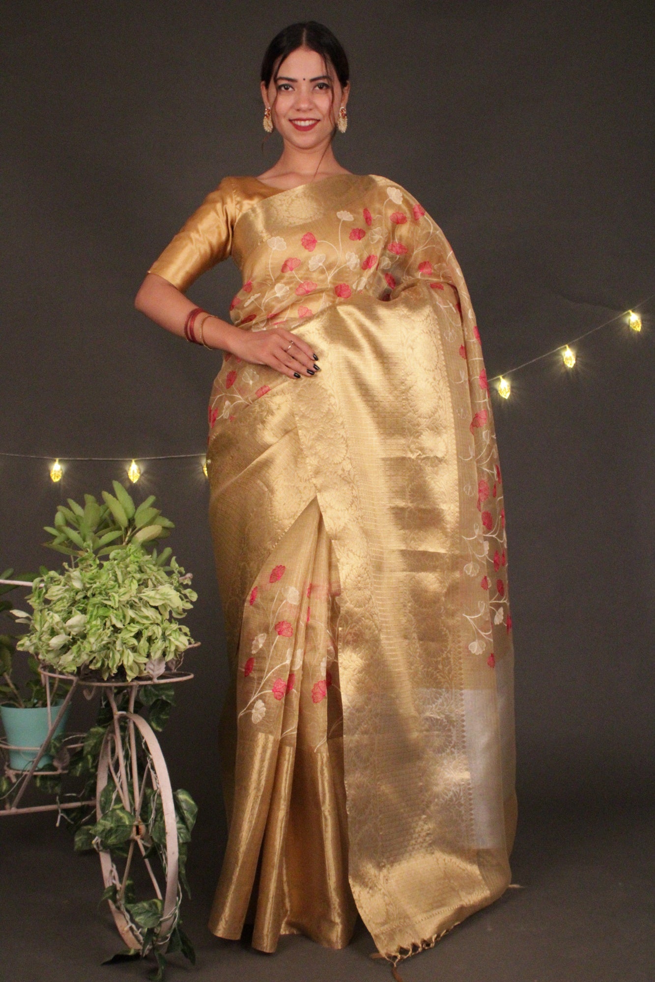 Exquisite Resham Embroidered Pallu Broad Zari woven border and tissue silk Wrap in 1 minute saree - Isadora Life Online Shopping Store