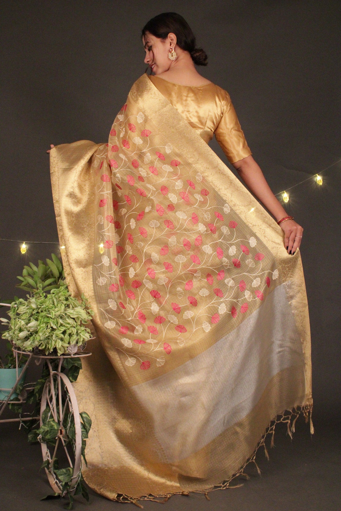 Exquisite Resham Embroidered Pallu Broad Zari woven border and tissue silk Wrap in 1 minute saree - Isadora Life Online Shopping Store