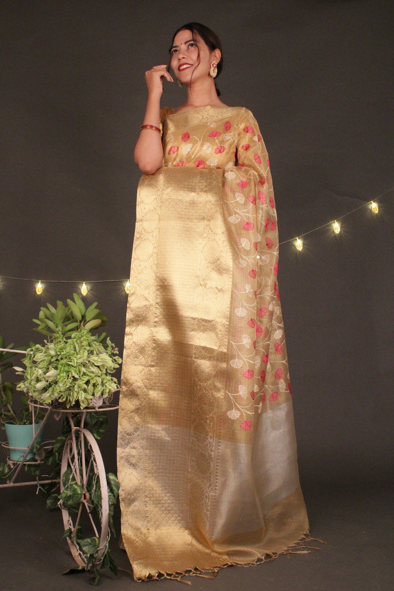 Exquisite Resham Embroidered Pallu Broad Zari woven border and tissue silk Wrap in 1 minute saree - Isadora Life Online Shopping Store