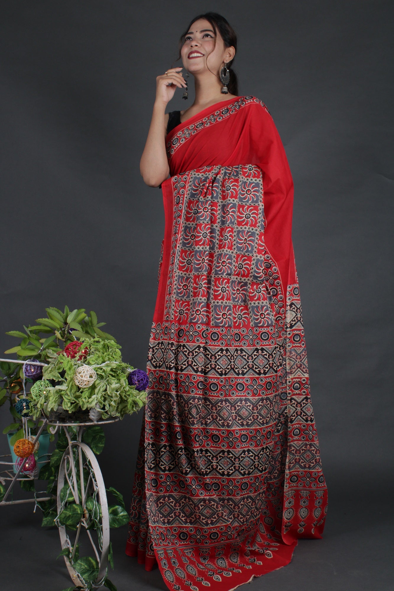 Red Ajrakh Printed Mul Mul Cotton Wrap in 1 minute saree - Isadora Life Online Shopping Store