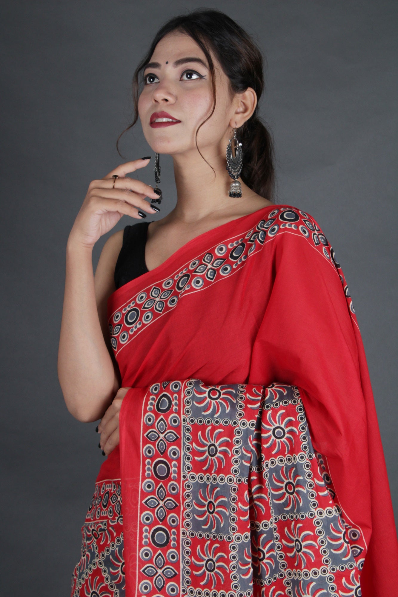 Red Ajrakh Printed Mul Mul Cotton Wrap in 1 minute saree - Isadora Life Online Shopping Store