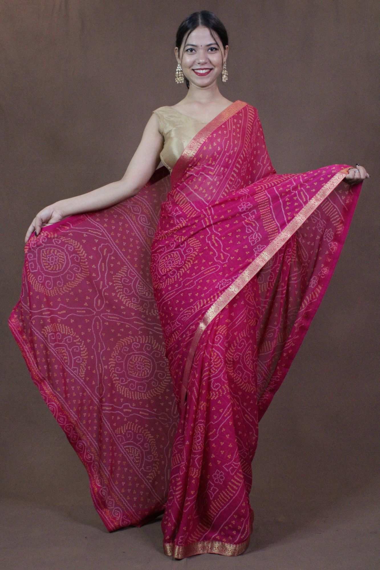 Pink Bandhani Chiffon Wrap in 1 minute saree - Isadora Life Online Shopping Store
