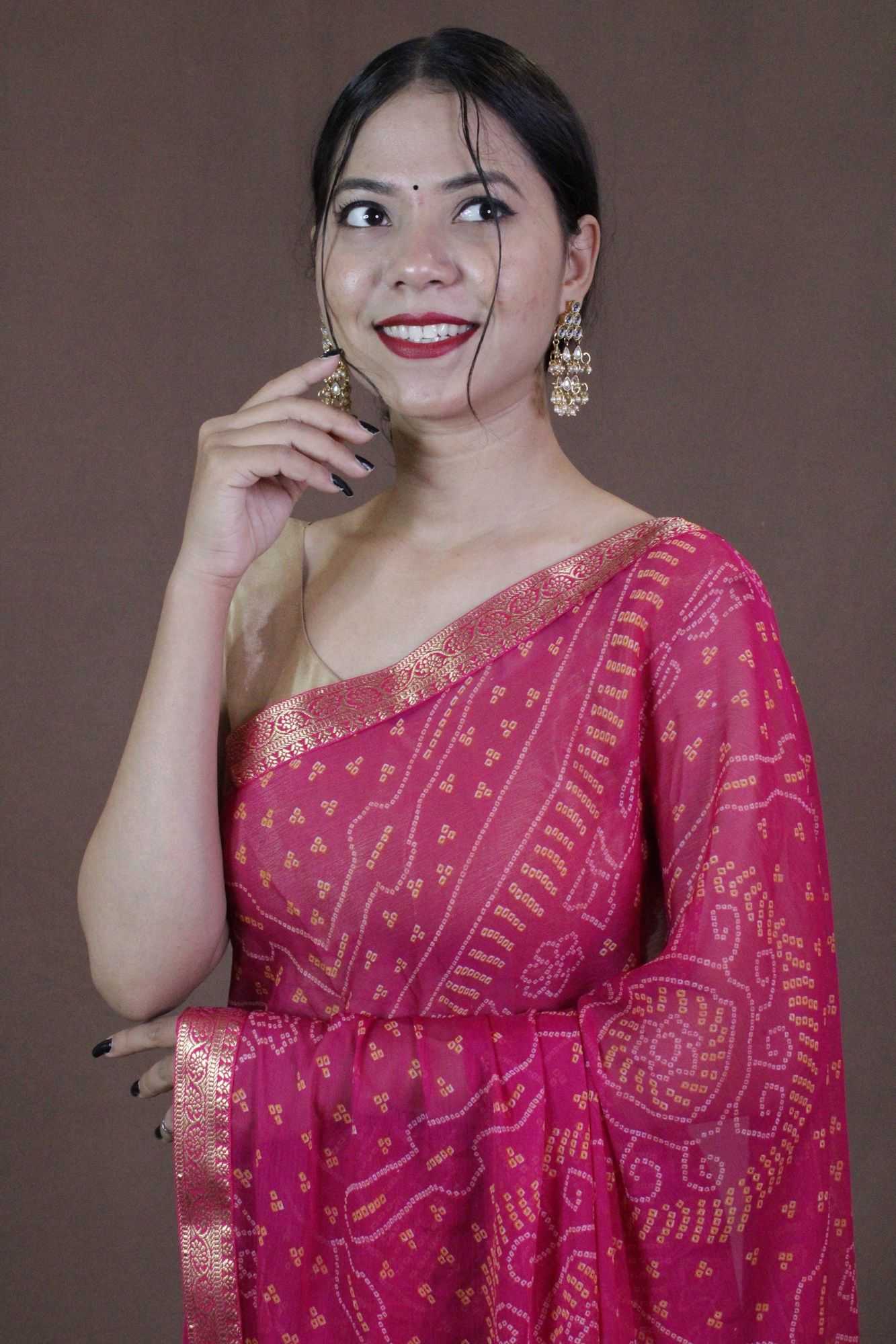 Pink Bandhani Chiffon Wrap in 1 minute saree - Isadora Life Online Shopping Store