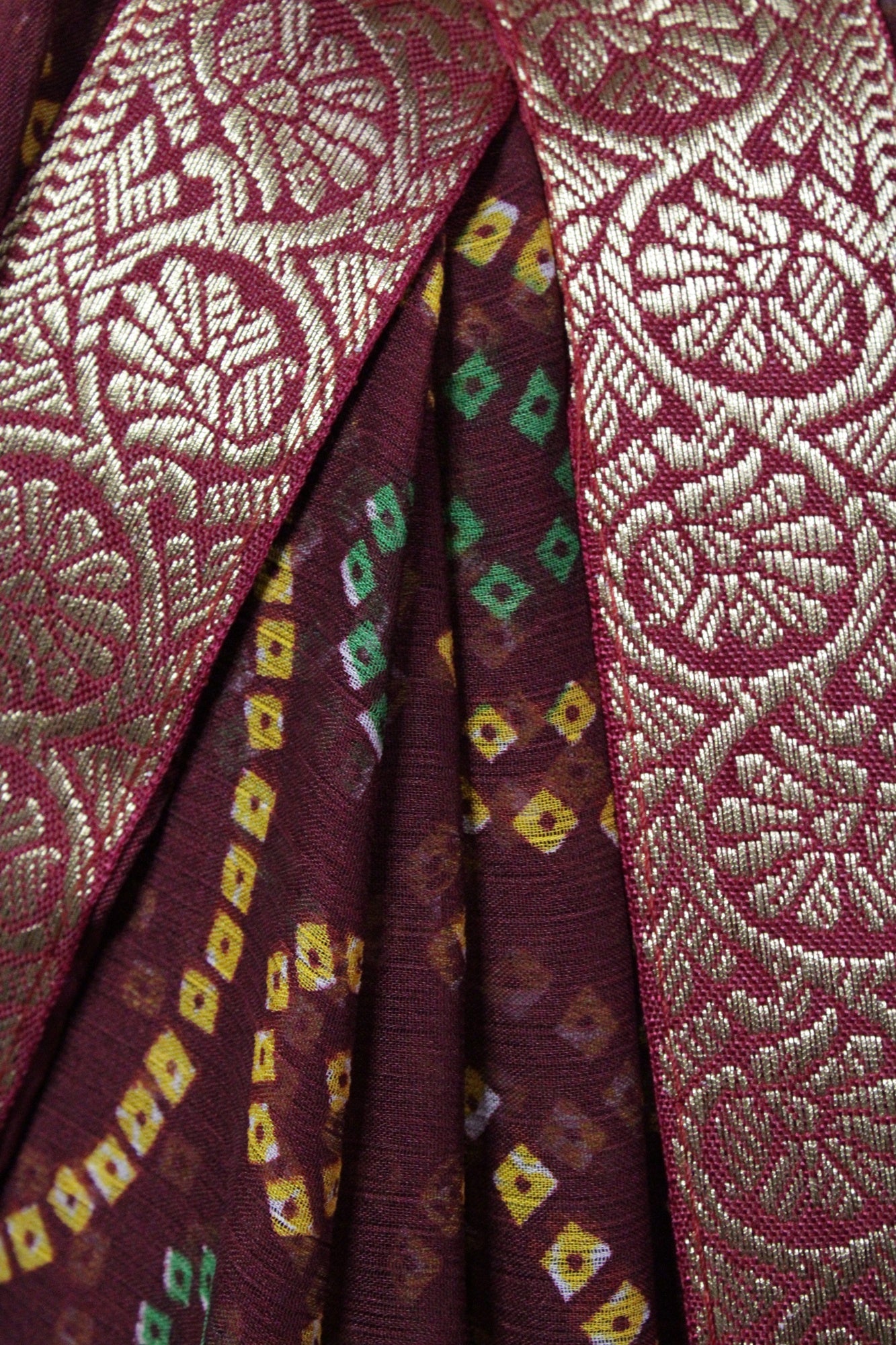 Maroon Bandhani Printed Chiffon with beautiful Zari border Wrap in 1 minute saree - Isadora Life Online Shopping Store